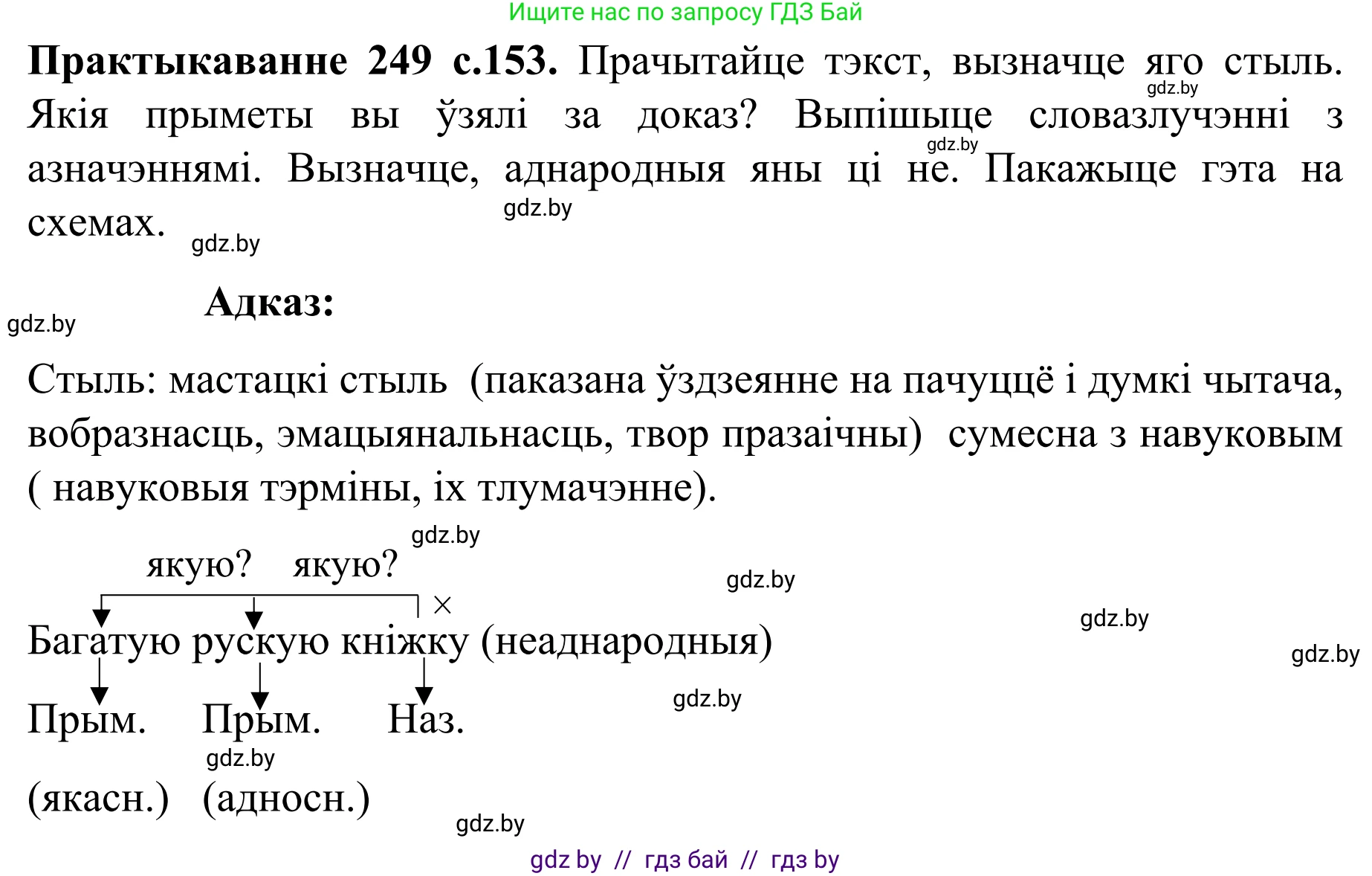 Белорусский язык (Беларуская мова), 8 класс Учебник, авторы: Бадзевіч Зінаіда Іванаўна, Саматыя Ірына Мікалаеўна, издательство Нацыянальны інстытут адукацыі, Минск, 2020, страница 153, номер 249, Решение