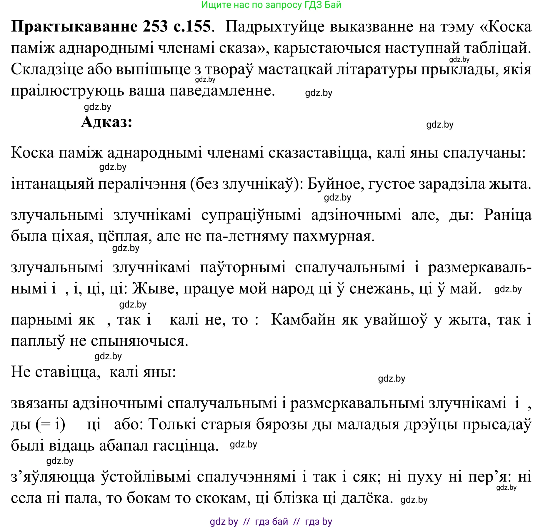 Белорусский язык (Беларуская мова), 8 класс Учебник, авторы: Бадзевіч Зінаіда Іванаўна, Саматыя Ірына Мікалаеўна, издательство Нацыянальны інстытут адукацыі, Минск, 2020, страница 155, номер 253, Решение