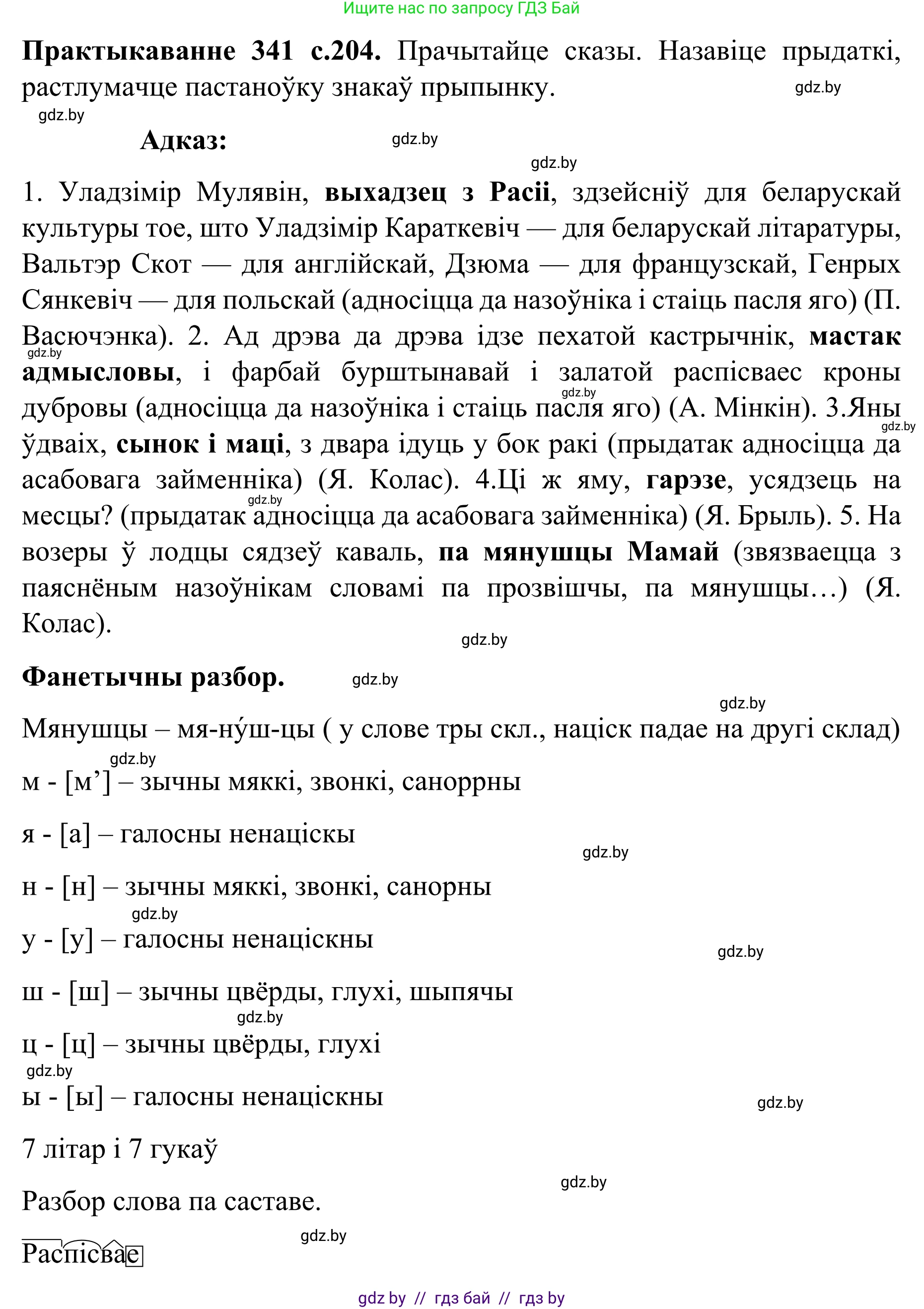 Белорусский язык (Беларуская мова), 8 класс Учебник, авторы: Бадзевіч Зінаіда Іванаўна, Саматыя Ірына Мікалаеўна, издательство Нацыянальны інстытут адукацыі, Минск, 2020, страница 204, номер 341, Решение