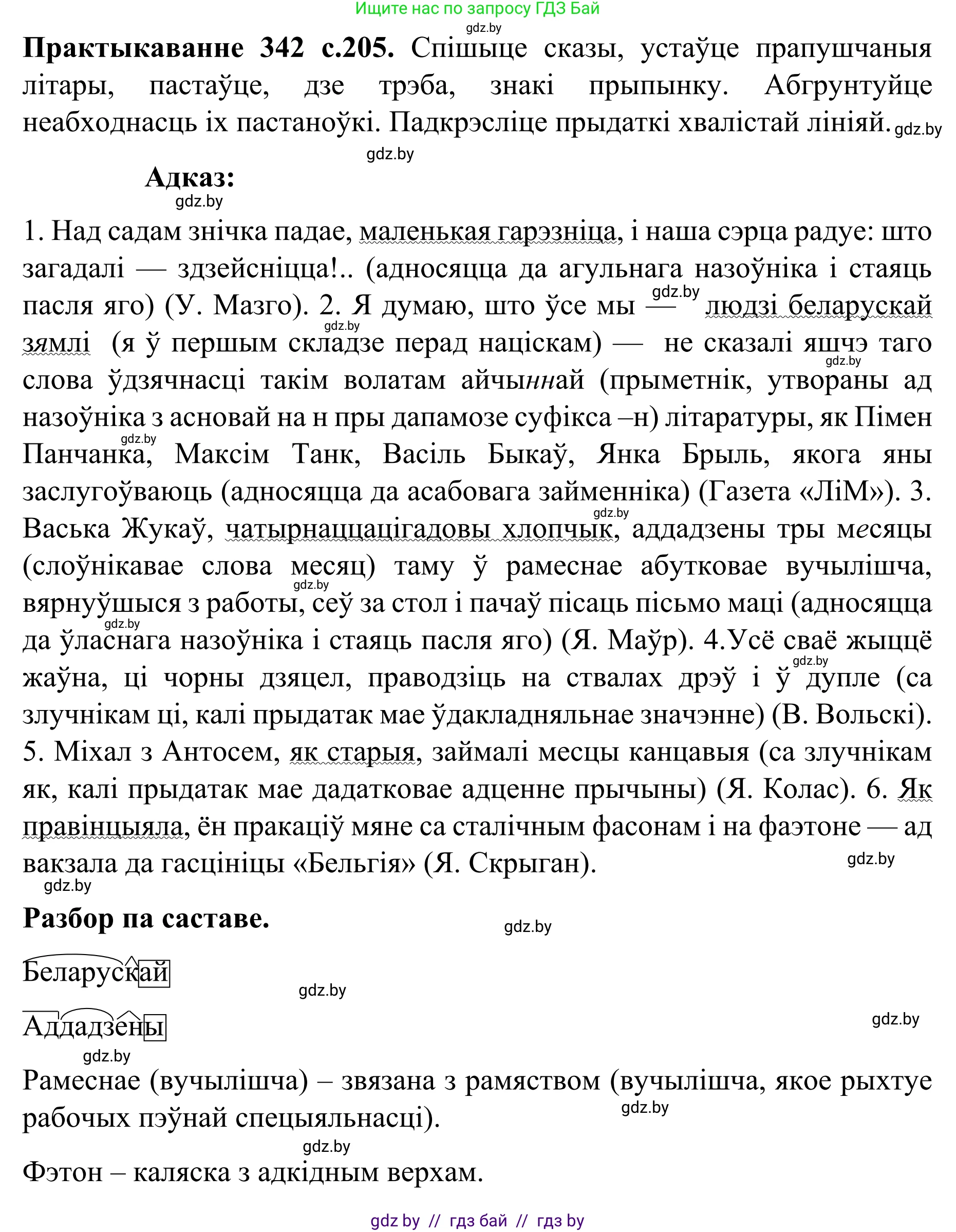Белорусский язык (Беларуская мова), 8 класс Учебник, авторы: Бадзевіч Зінаіда Іванаўна, Саматыя Ірына Мікалаеўна, издательство Нацыянальны інстытут адукацыі, Минск, 2020, страница 205, номер 342, Решение