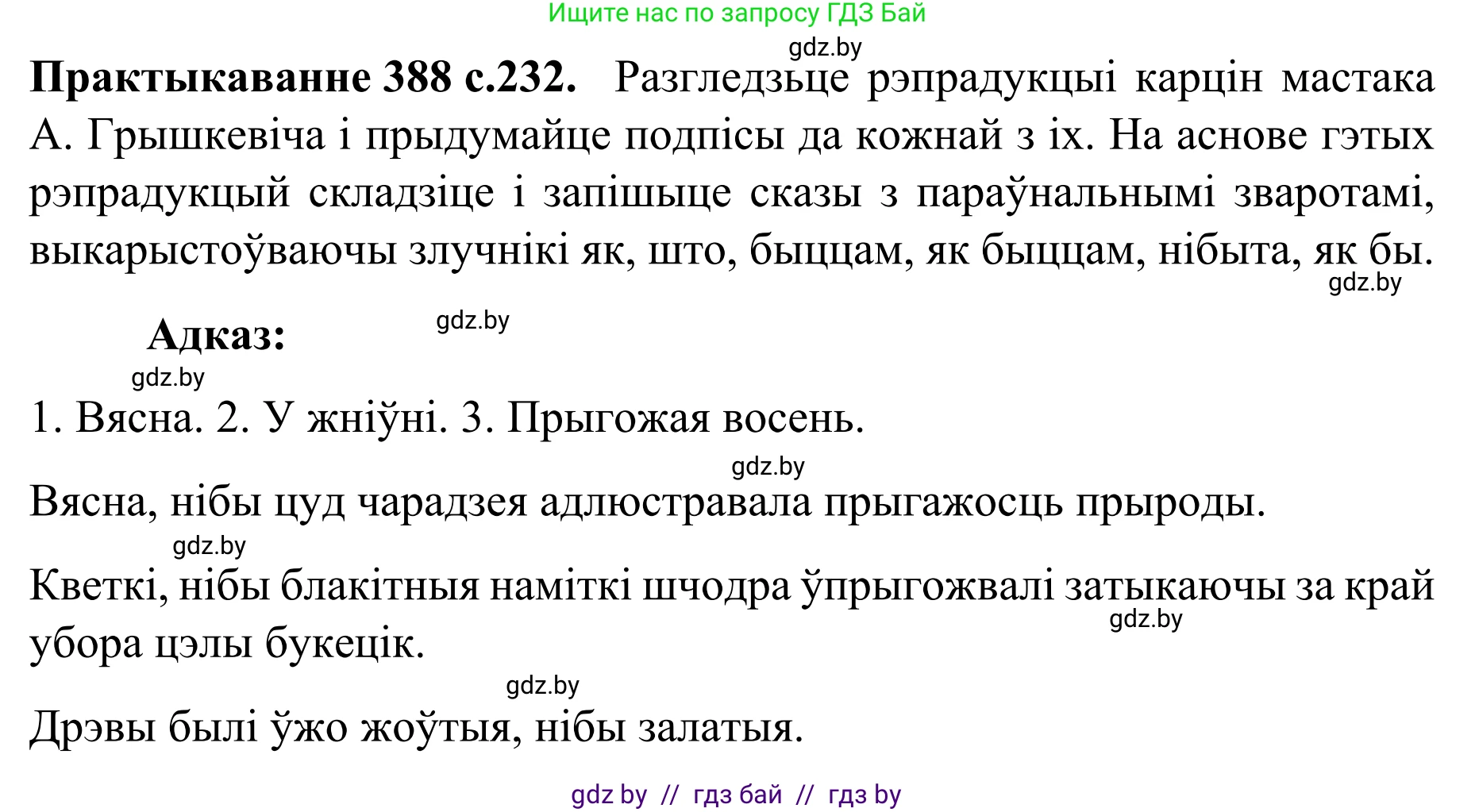 Белорусский язык (Беларуская мова), 8 класс Учебник, авторы: Бадзевіч Зінаіда Іванаўна, Саматыя Ірына Мікалаеўна, издательство Нацыянальны інстытут адукацыі, Минск, 2020, страница 232, номер 388, Решение