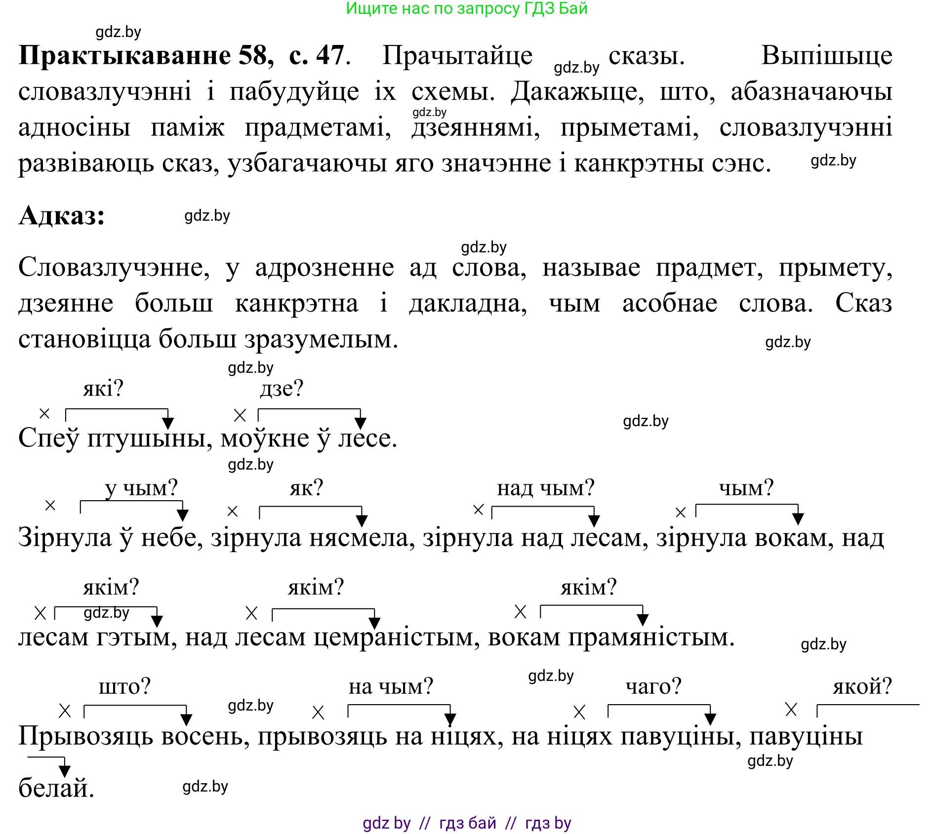 Белорусский язык (Беларуская мова), 8 класс Учебник, авторы: Бадзевіч Зінаіда Іванаўна, Саматыя Ірына Мікалаеўна, издательство Нацыянальны інстытут адукацыі, Минск, 2020, страница 47, номер 58, Решение