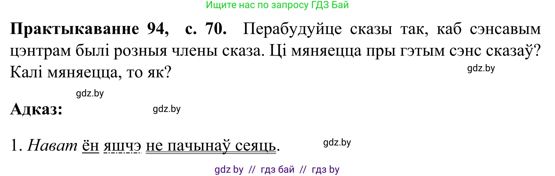 Белорусский язык (Беларуская мова), 8 класс Учебник, авторы: Бадзевіч Зінаіда Іванаўна, Саматыя Ірына Мікалаеўна, издательство Нацыянальны інстытут адукацыі, Минск, 2020, страница 71, номер 94, Решение