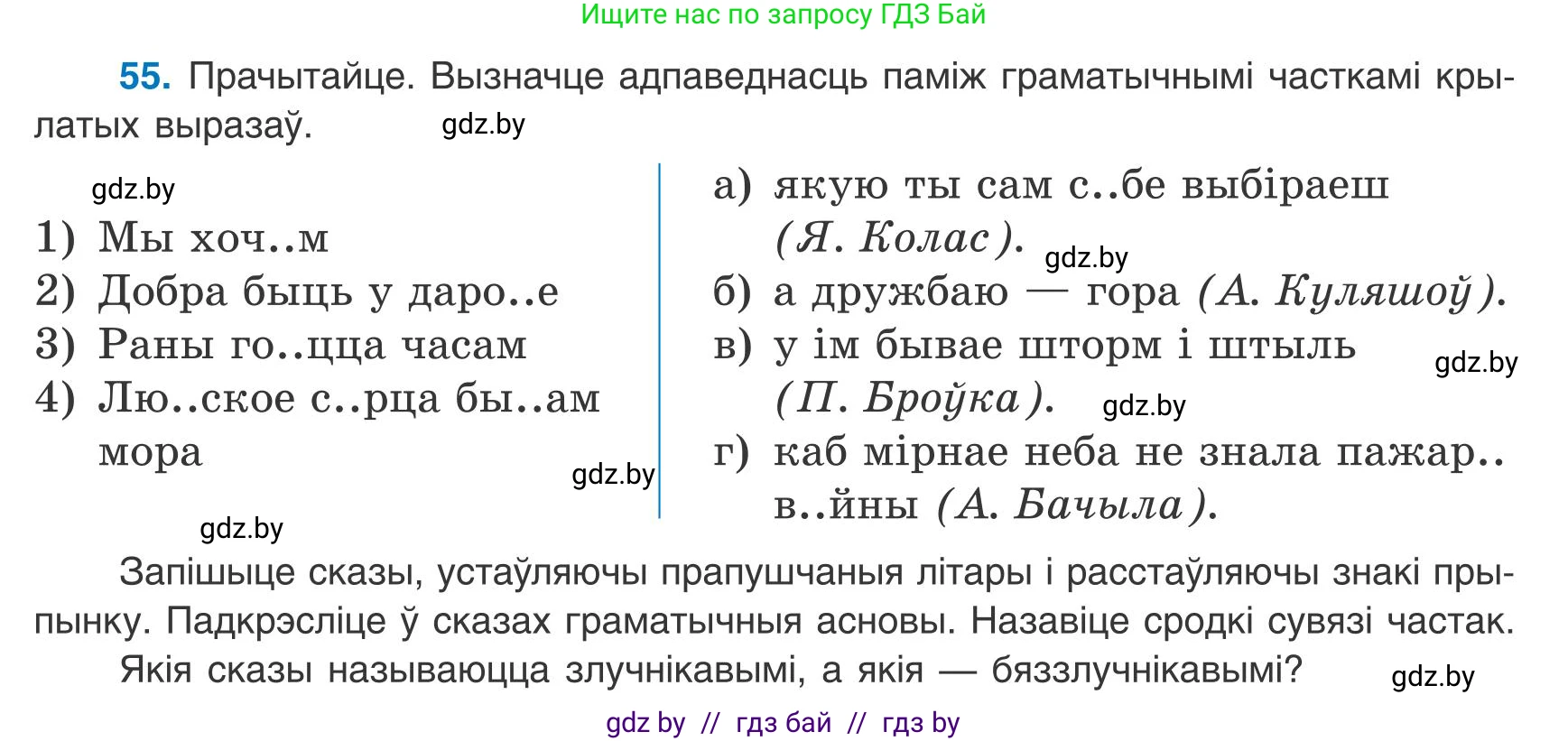 Белорусский язык (Беларуская мова), 9 класс Учебник, авторы: Валочка Ганна Міхайлаўна, Васюковіч Людміла Сяргееўна, Зелянко Вольга Уладзіміраўна, Якуба Святлана Міхайлаўна, Байкова С І, издательство Акадэмія адукацыі, Минск, 2025, сиреневого цвета, страница 45, номер 55, Условие 2025
