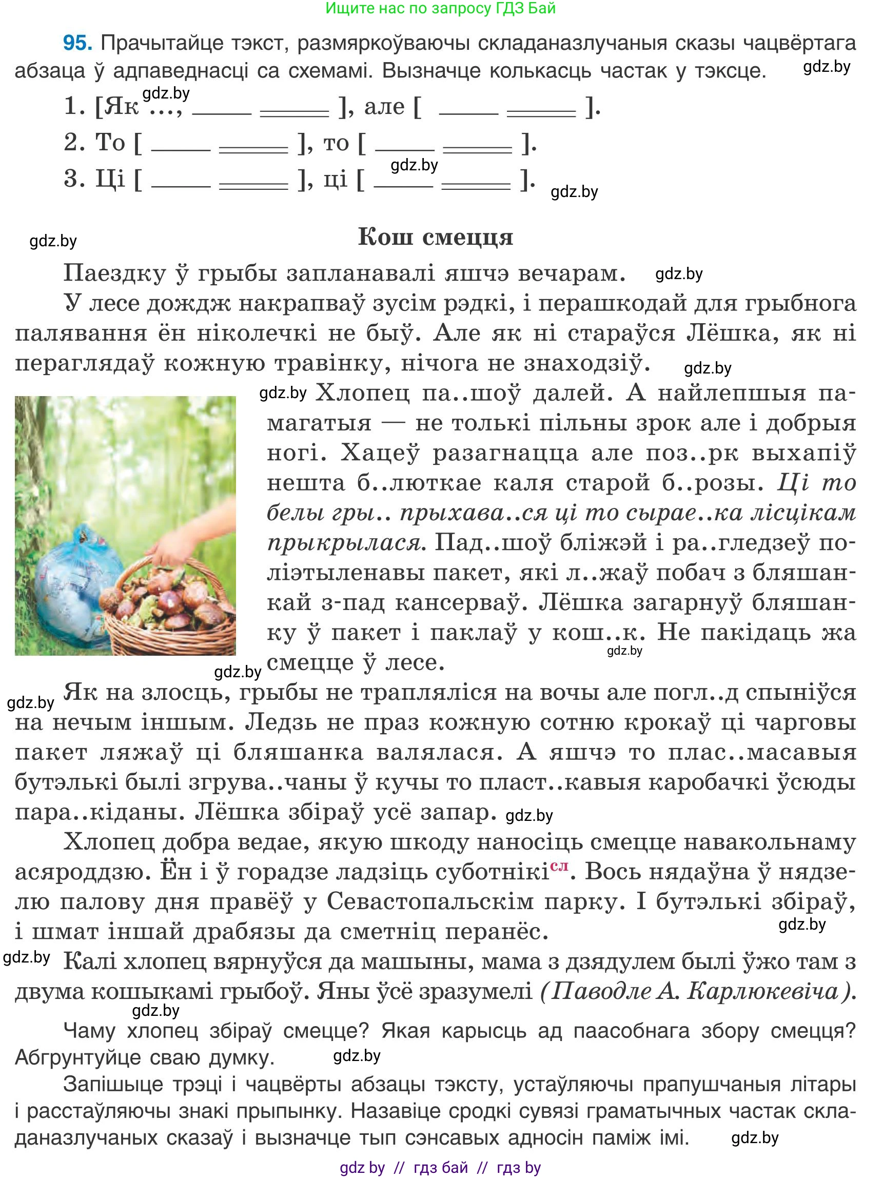 Белорусский язык (Беларуская мова), 9 класс Учебник, авторы: Валочка Ганна Міхайлаўна, Васюковіч Людміла Сяргееўна, Зелянко Вольга Уладзіміраўна, Якуба Святлана Міхайлаўна, Байкова С І, издательство Акадэмія адукацыі, Минск, 2025, сиреневого цвета, страница 74, номер 95, Условие 2025