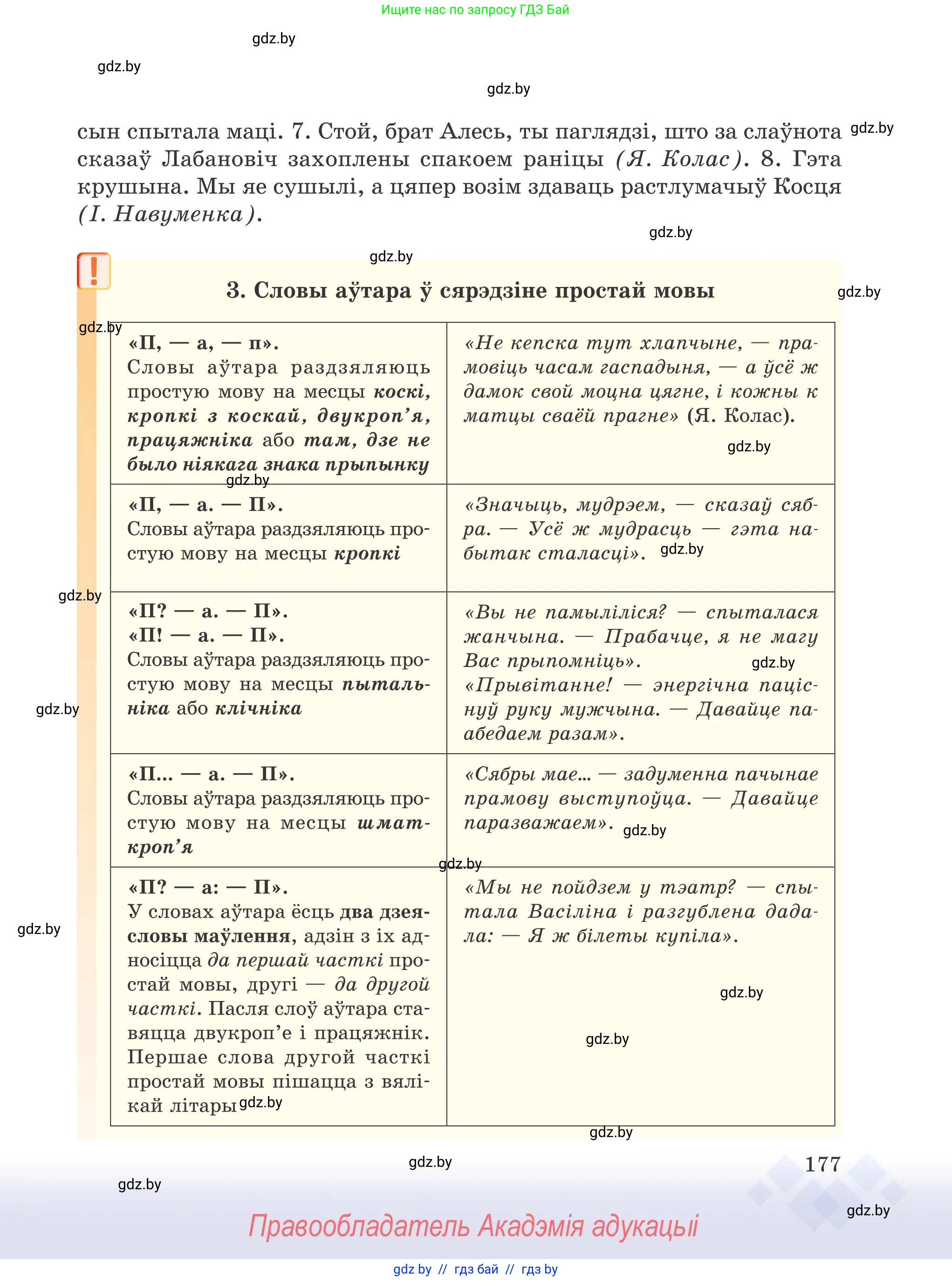 Белорусский язык (Беларуская мова), 9 класс Учебник, авторы: Валочка Ганна Міхайлаўна, Васюковіч Людміла Сяргееўна, Зелянко Вольга Уладзіміраўна, Якуба Святлана Міхайлаўна, Байкова С І, издательство Акадэмія адукацыі, Минск, 2025, сиреневого цвета, страница 177