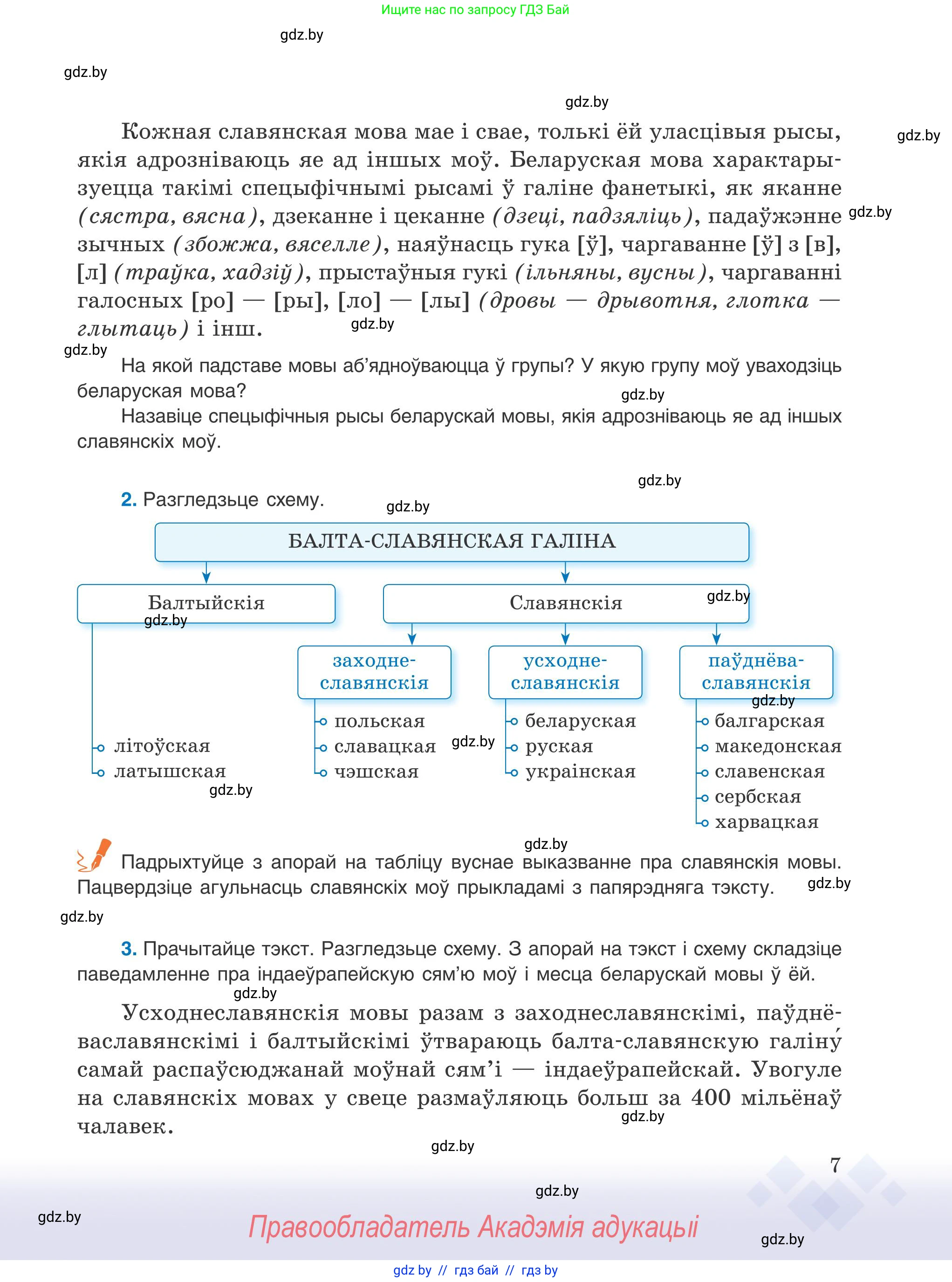 Белорусский язык (Беларуская мова), 9 класс Учебник, авторы: Валочка Ганна Міхайлаўна, Васюковіч Людміла Сяргееўна, Зелянко Вольга Уладзіміраўна, Якуба Святлана Міхайлаўна, Байкова С І, издательство Акадэмія адукацыі, Минск, 2025, сиреневого цвета, страница 7