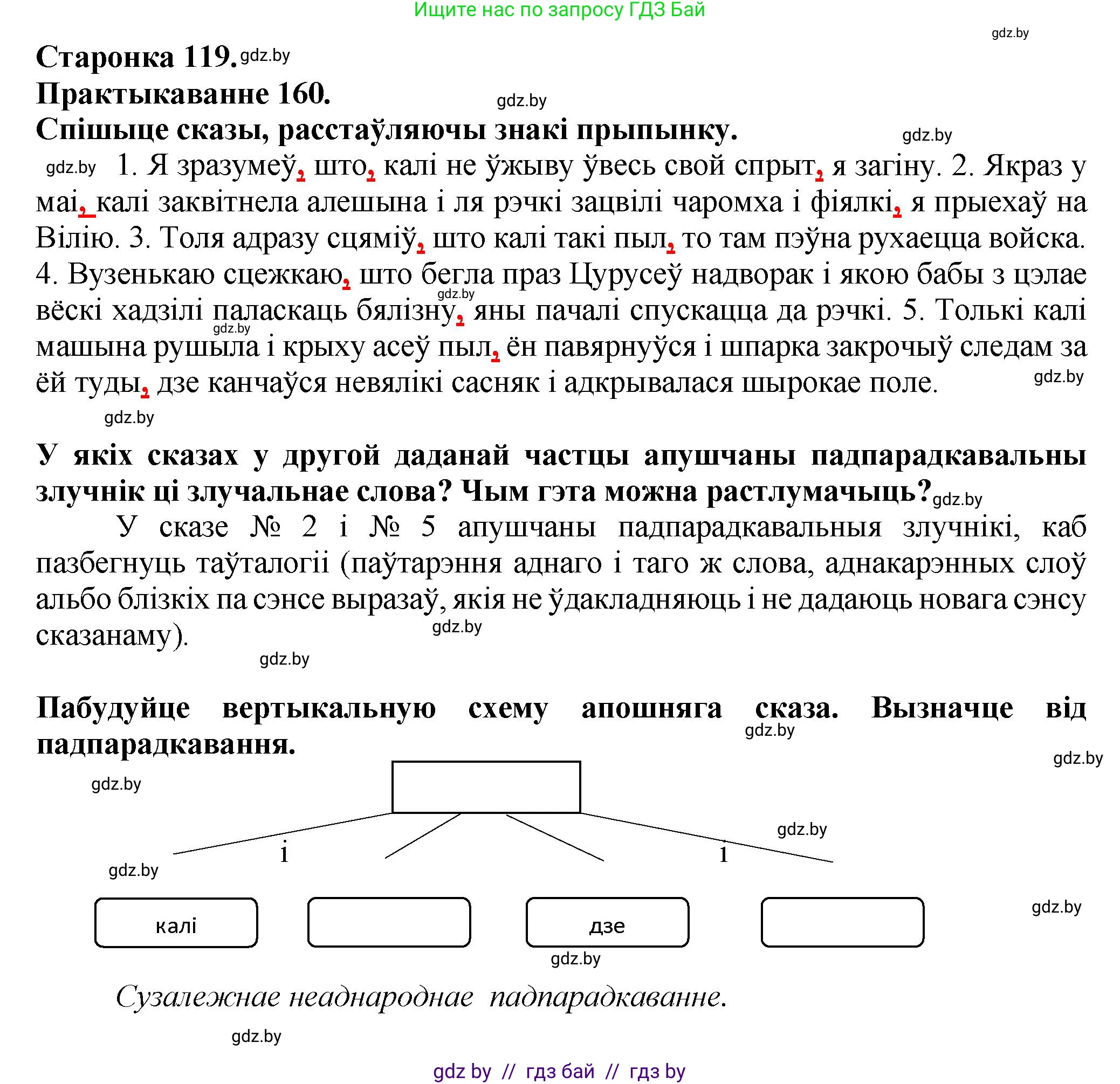Белорусский язык (Беларуская мова), 9 класс Учебник, авторы: Валочка Ганна Міхайлаўна, Васюковіч Людміла Сяргееўна, Зелянко Вольга Уладзіміраўна, Якуба Святлана Міхайлаўна, Байкова С І, издательство Акадэмія адукацыі, Минск, 2025, сиреневого цвета, страница 119, номер 160, Решение 1