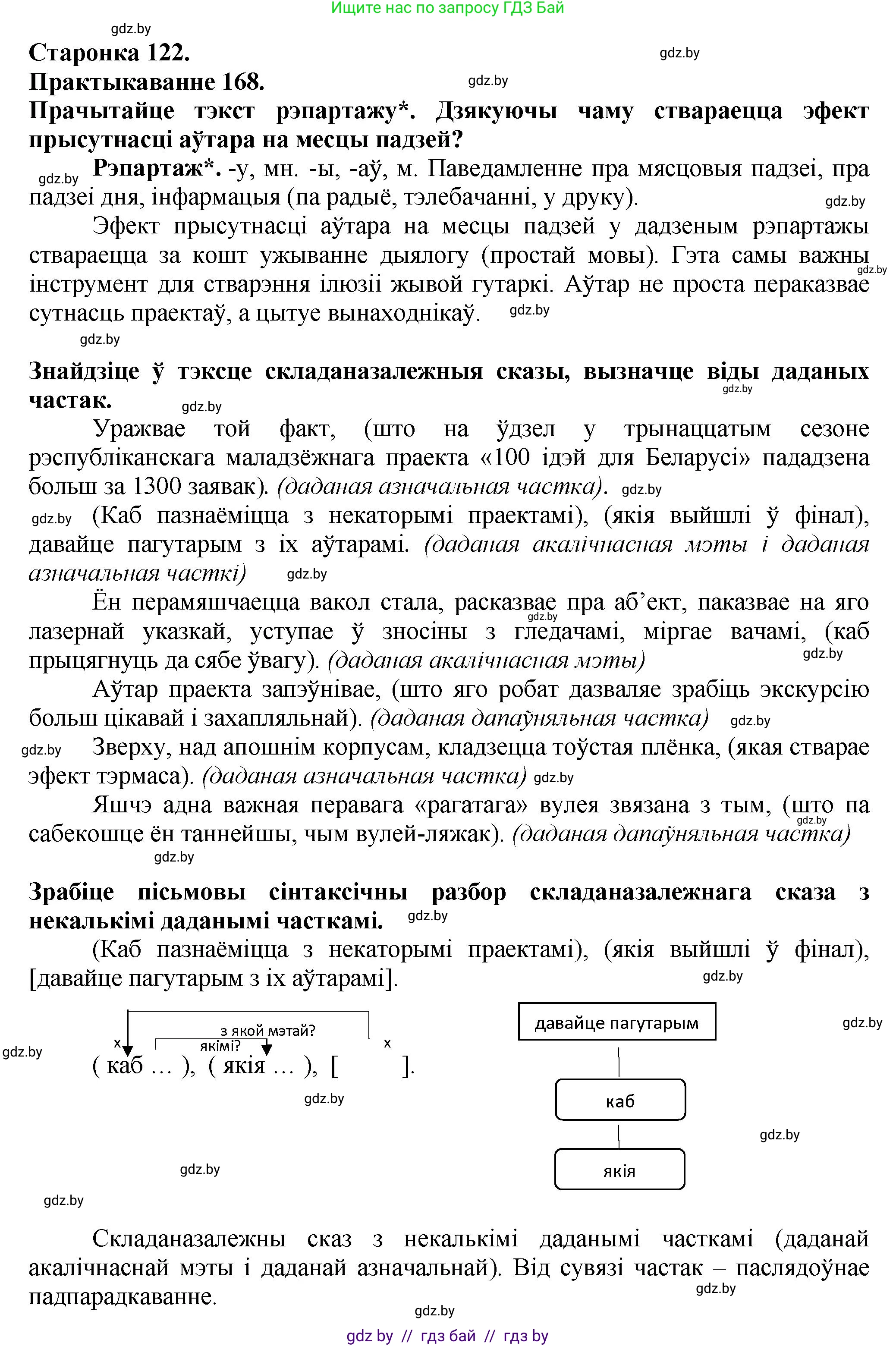 Белорусский язык (Беларуская мова), 9 класс Учебник, авторы: Валочка Ганна Міхайлаўна, Васюковіч Людміла Сяргееўна, Зелянко Вольга Уладзіміраўна, Якуба Святлана Міхайлаўна, Байкова С І, издательство Акадэмія адукацыі, Минск, 2025, сиреневого цвета, страница 122, номер 168, Решение 1
