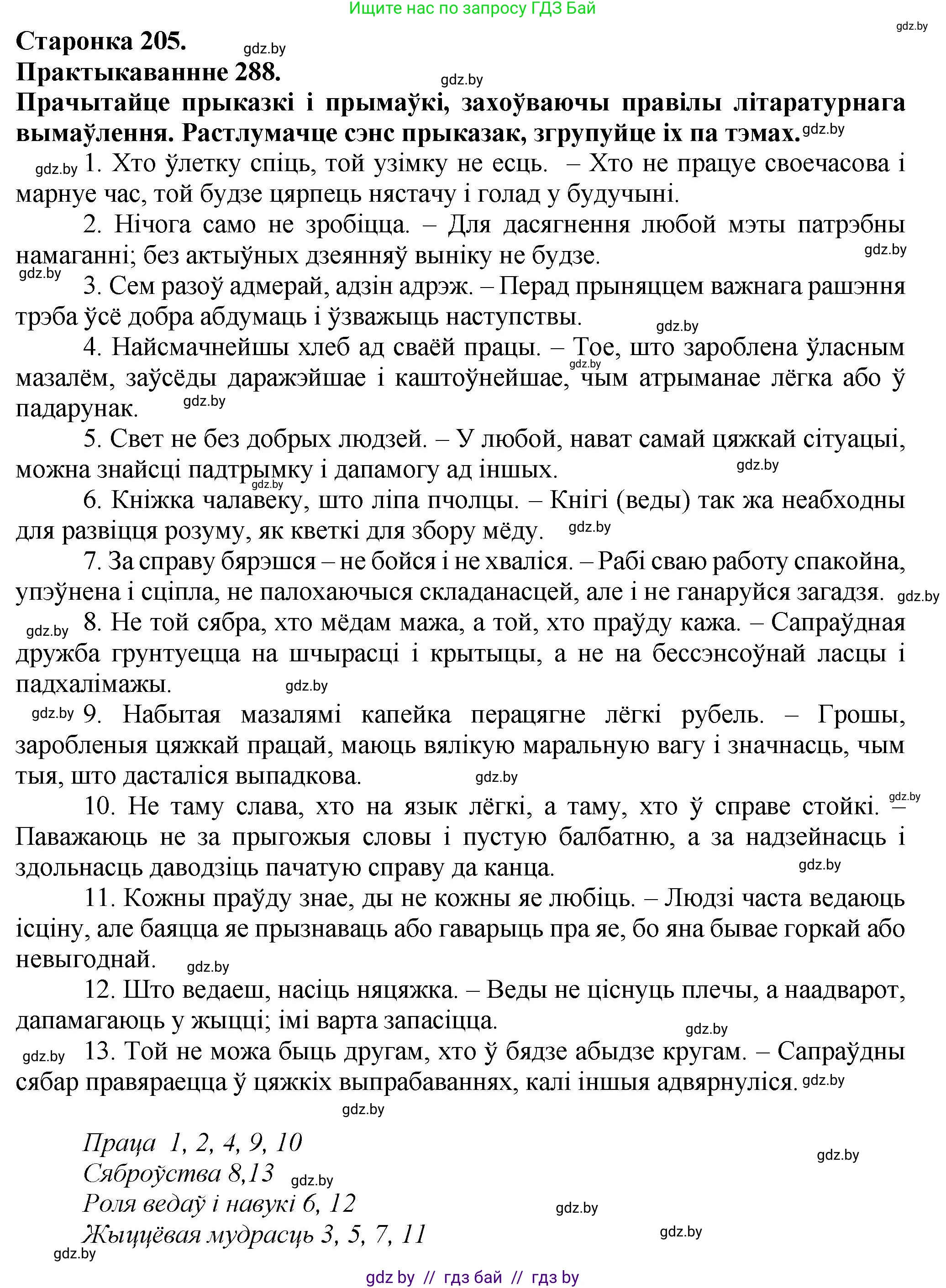 Белорусский язык (Беларуская мова), 9 класс Учебник, авторы: Валочка Ганна Міхайлаўна, Васюковіч Людміла Сяргееўна, Зелянко Вольга Уладзіміраўна, Якуба Святлана Міхайлаўна, Байкова С І, издательство Акадэмія адукацыі, Минск, 2025, сиреневого цвета, страница 205, номер 288, Решение 1
