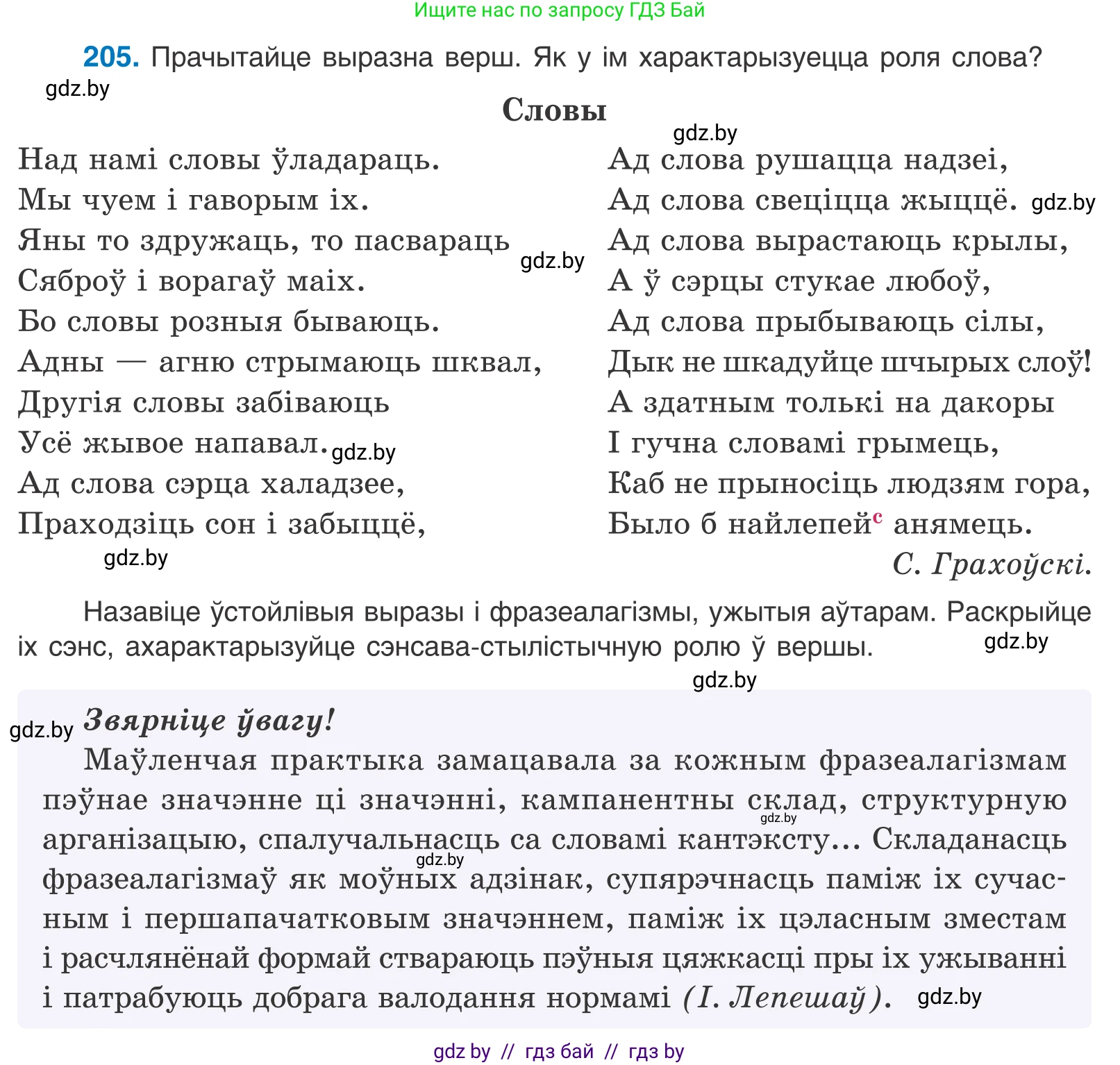 Белорусский язык (Беларуская мова), 10 класс Учебник, авторы: Валочка Ганна Міхайлаўна, Васюковіч Людміла Сяргееўна, Зелянко Вольга Уладзіміраўна, Міхнёнак С С, Якуба Святлана Міхайлаўна, издательство Нацыянальны інстытут адукацыі, Минск, 2020, страница 118, номер 205, Условие