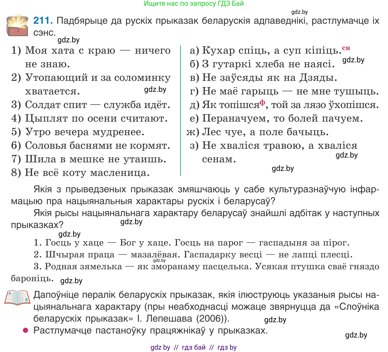 Белорусский язык (Беларуская мова), 10 класс Учебник, авторы: Валочка Ганна Міхайлаўна, Васюковіч Людміла Сяргееўна, Зелянко Вольга Уладзіміраўна, Міхнёнак С С, Якуба Святлана Міхайлаўна, издательство Нацыянальны інстытут адукацыі, Минск, 2020, страница 121, номер 211, Условие