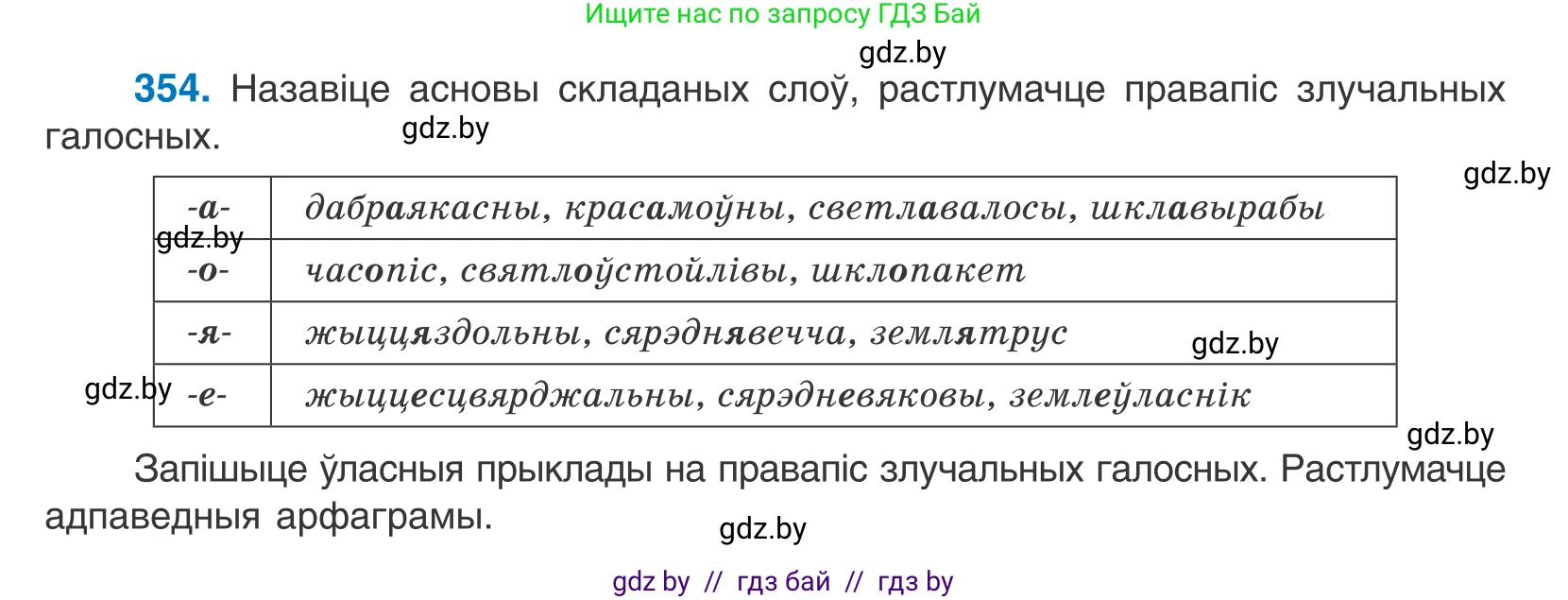 Белорусский язык (Беларуская мова), 10 класс Учебник, авторы: Валочка Ганна Міхайлаўна, Васюковіч Людміла Сяргееўна, Зелянко Вольга Уладзіміраўна, Міхнёнак С С, Якуба Святлана Міхайлаўна, издательство Нацыянальны інстытут адукацыі, Минск, 2020, страница 218, номер 354, Условие