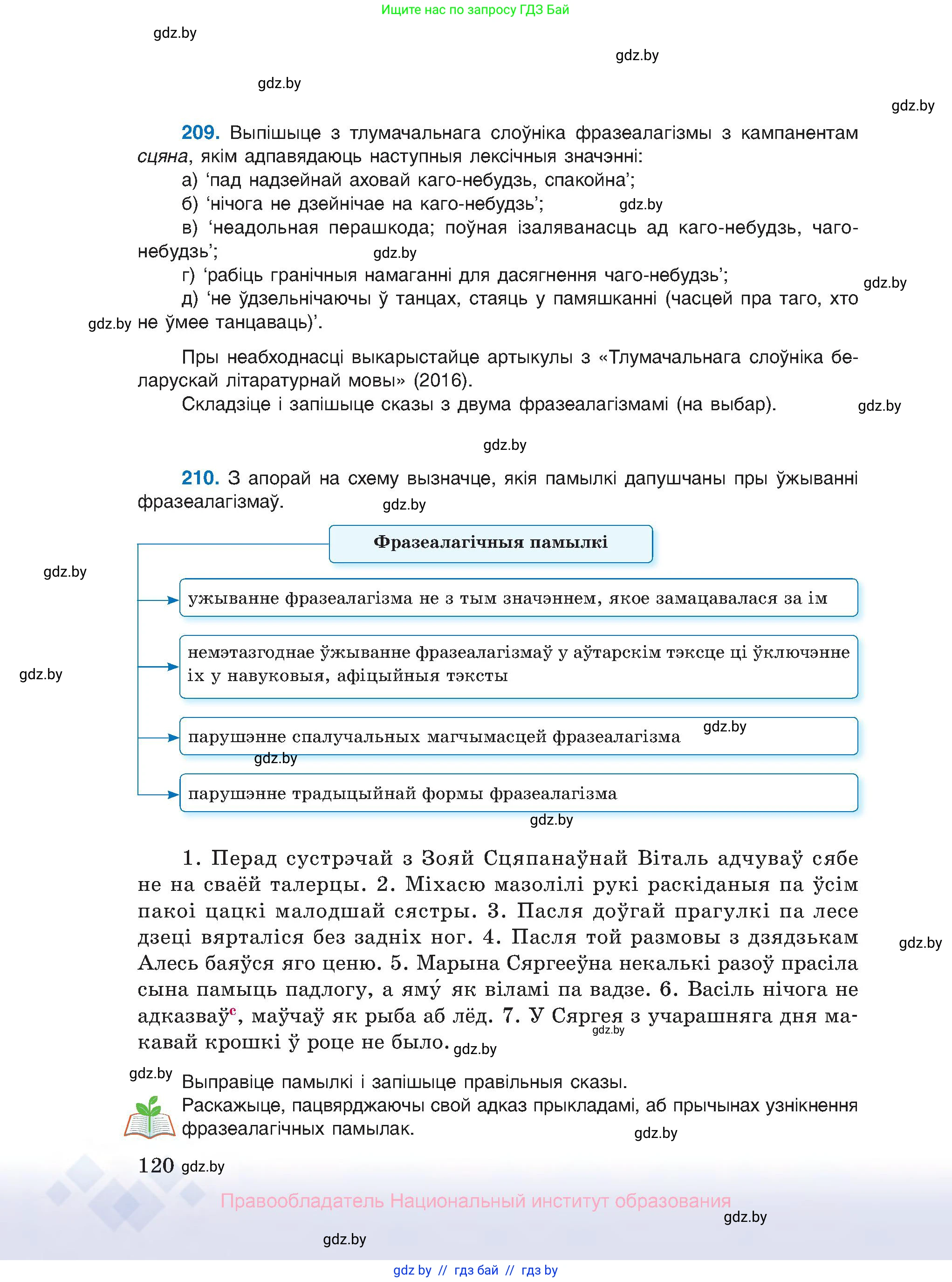 Белорусский язык (Беларуская мова), 10 класс Учебник, авторы: Валочка Ганна Міхайлаўна, Васюковіч Людміла Сяргееўна, Зелянко Вольга Уладзіміраўна, Міхнёнак С С, Якуба Святлана Міхайлаўна, издательство Нацыянальны інстытут адукацыі, Минск, 2020, страница 120