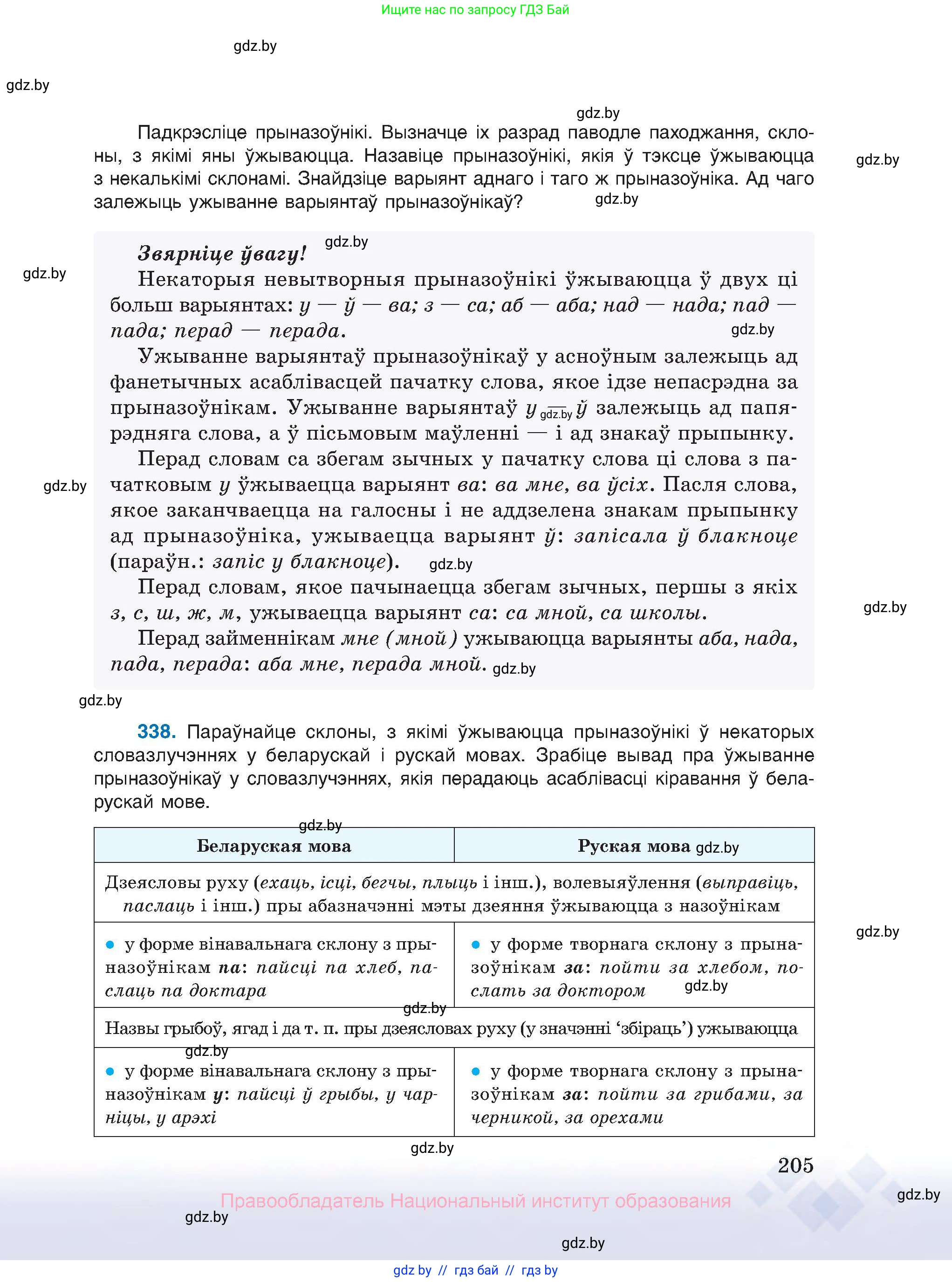 Белорусский язык (Беларуская мова), 10 класс Учебник, авторы: Валочка Ганна Міхайлаўна, Васюковіч Людміла Сяргееўна, Зелянко Вольга Уладзіміраўна, Міхнёнак С С, Якуба Святлана Міхайлаўна, издательство Нацыянальны інстытут адукацыі, Минск, 2020, страница 205