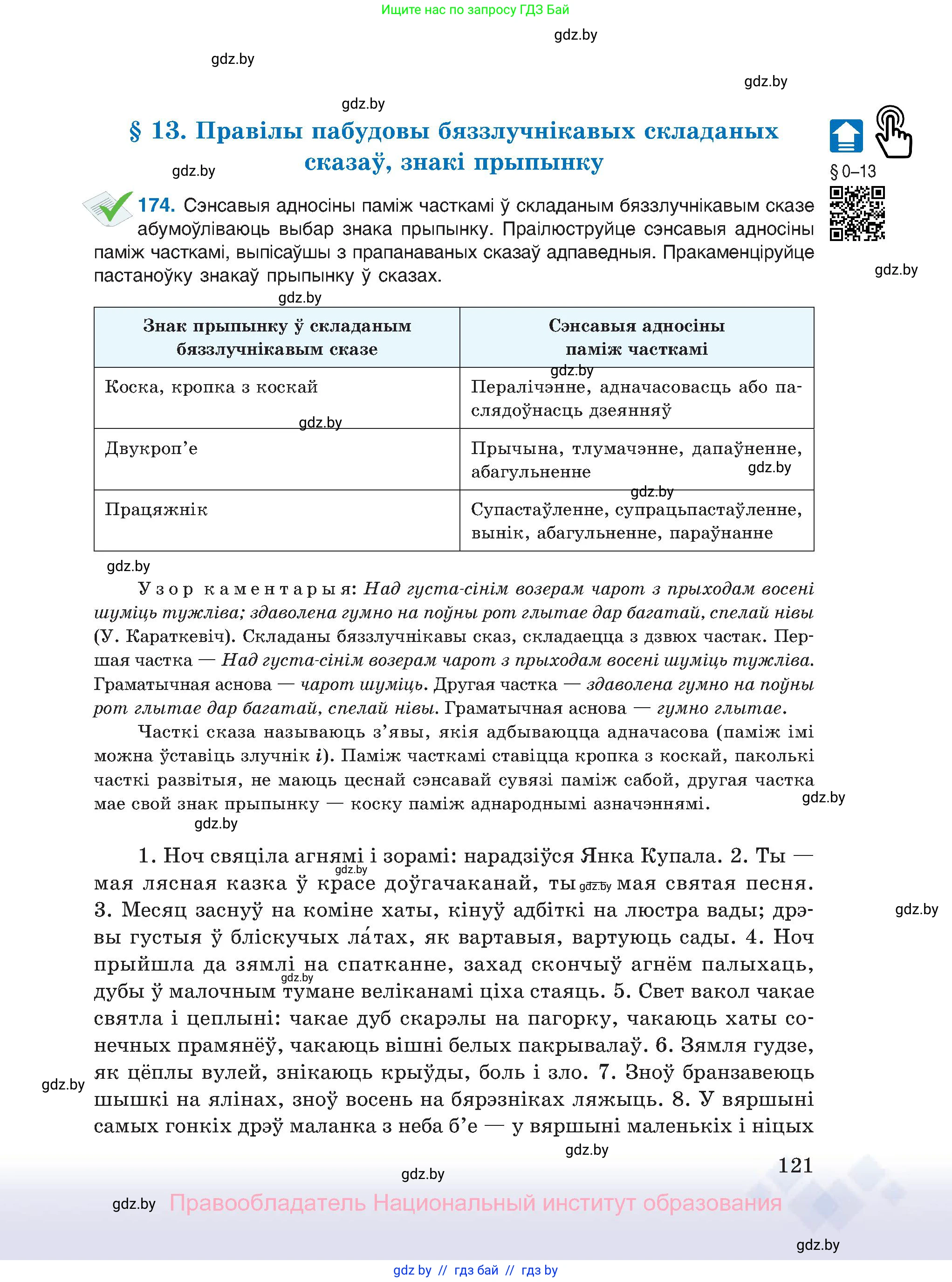 Белорусский язык (Беларуская мова), 11 класс Учебник, авторы: Валочка Ганна Міхайлаўна, Васюковіч Людміла Сяргееўна, Зелянко Вольга Уладзіміраўна, Міхнёнак С С, Якуба Святлана Міхайлаўна, издательство Нацыянальны інстытут адукацыі, Минск, 2021, страница 121