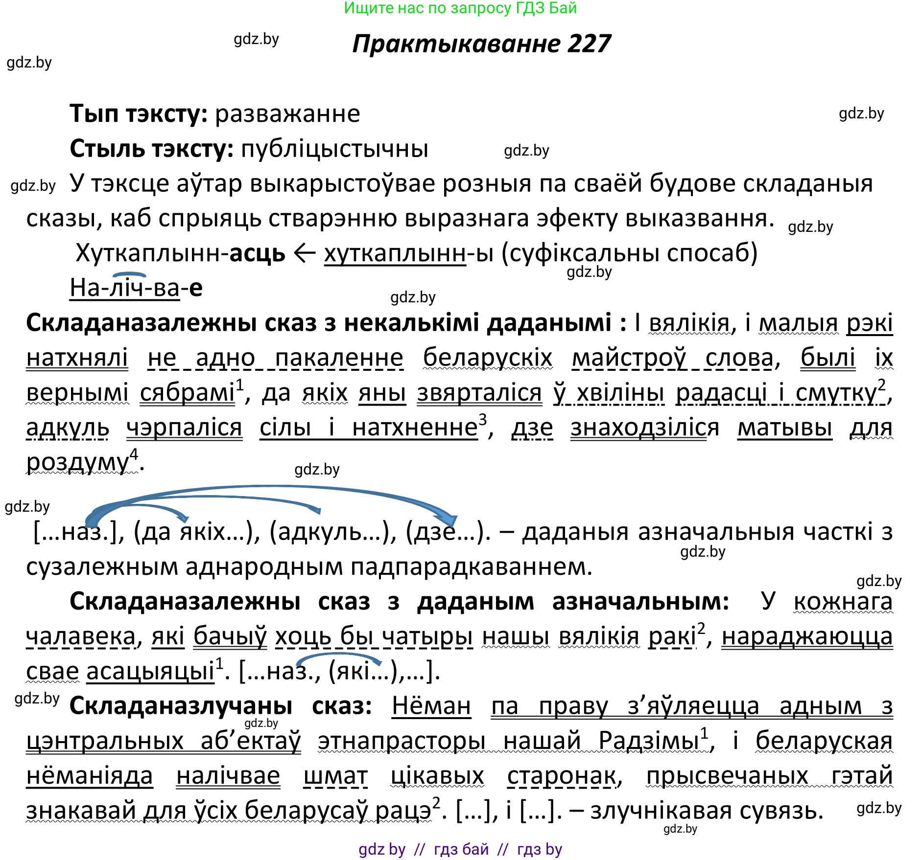 Белорусский язык (Беларуская мова), 11 класс Учебник, авторы: Валочка Ганна Міхайлаўна, Васюковіч Людміла Сяргееўна, Зелянко Вольга Уладзіміраўна, Міхнёнак С С, Якуба Святлана Міхайлаўна, издательство Нацыянальны інстытут адукацыі, Минск, 2021, страница 155, номер 227, Решение 1