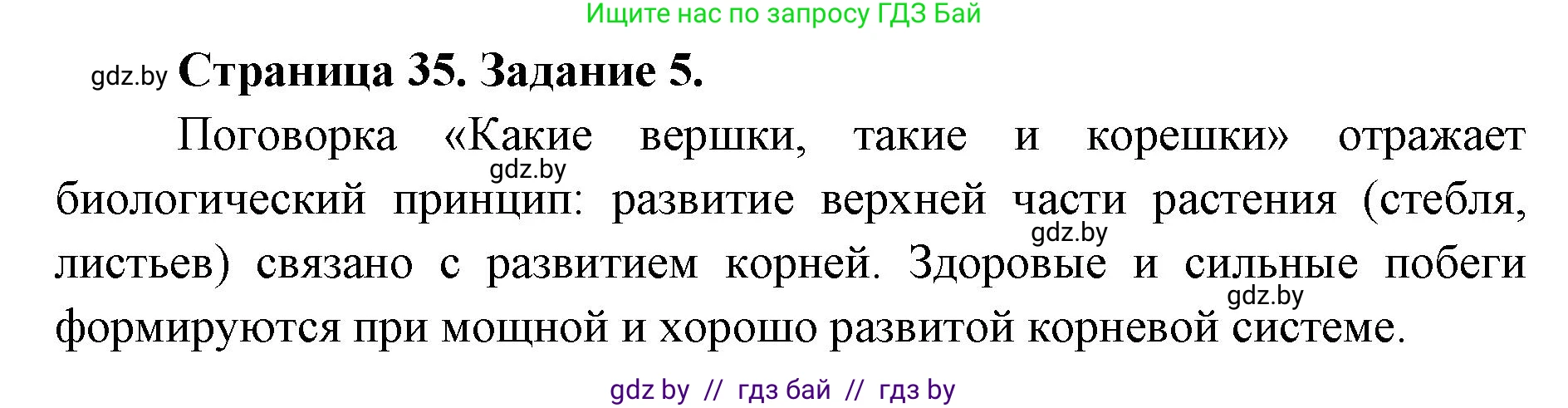 Биология, 6 класс Сборник контрольных и самостоятельных работ, авторы: Городович Наталья Ивановна, Капцевич Марина Викторовна, Сеген Елена Адамовна, издательство Аверсэв, Минск, 2021, страница 35, номер 5, Решение