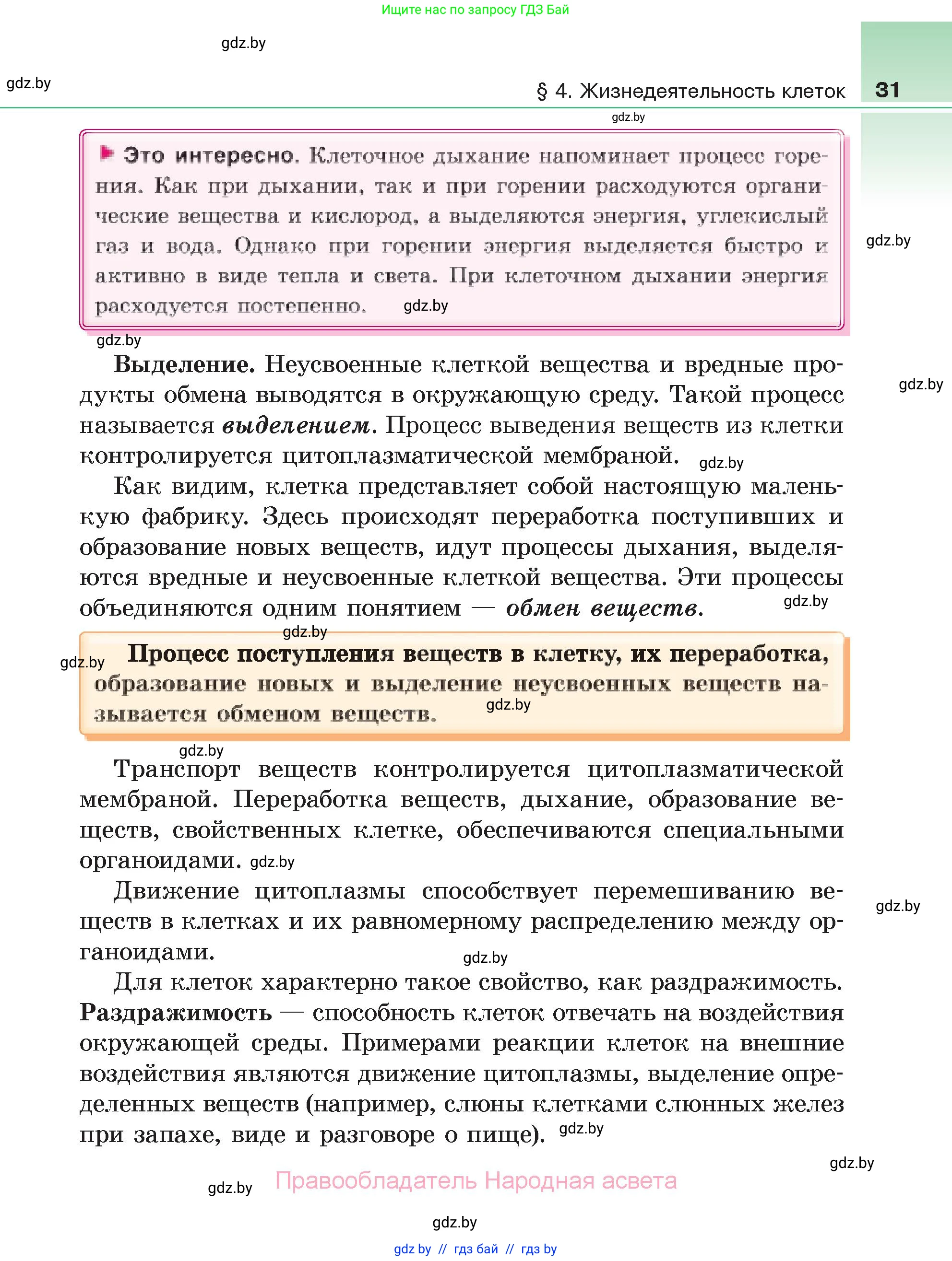 Биология, 6 класс Учебник, автор: Лисов Николай Дмитриевич, издательство Народная асвета, Минск, 2021, зелёного цвета, страница 31