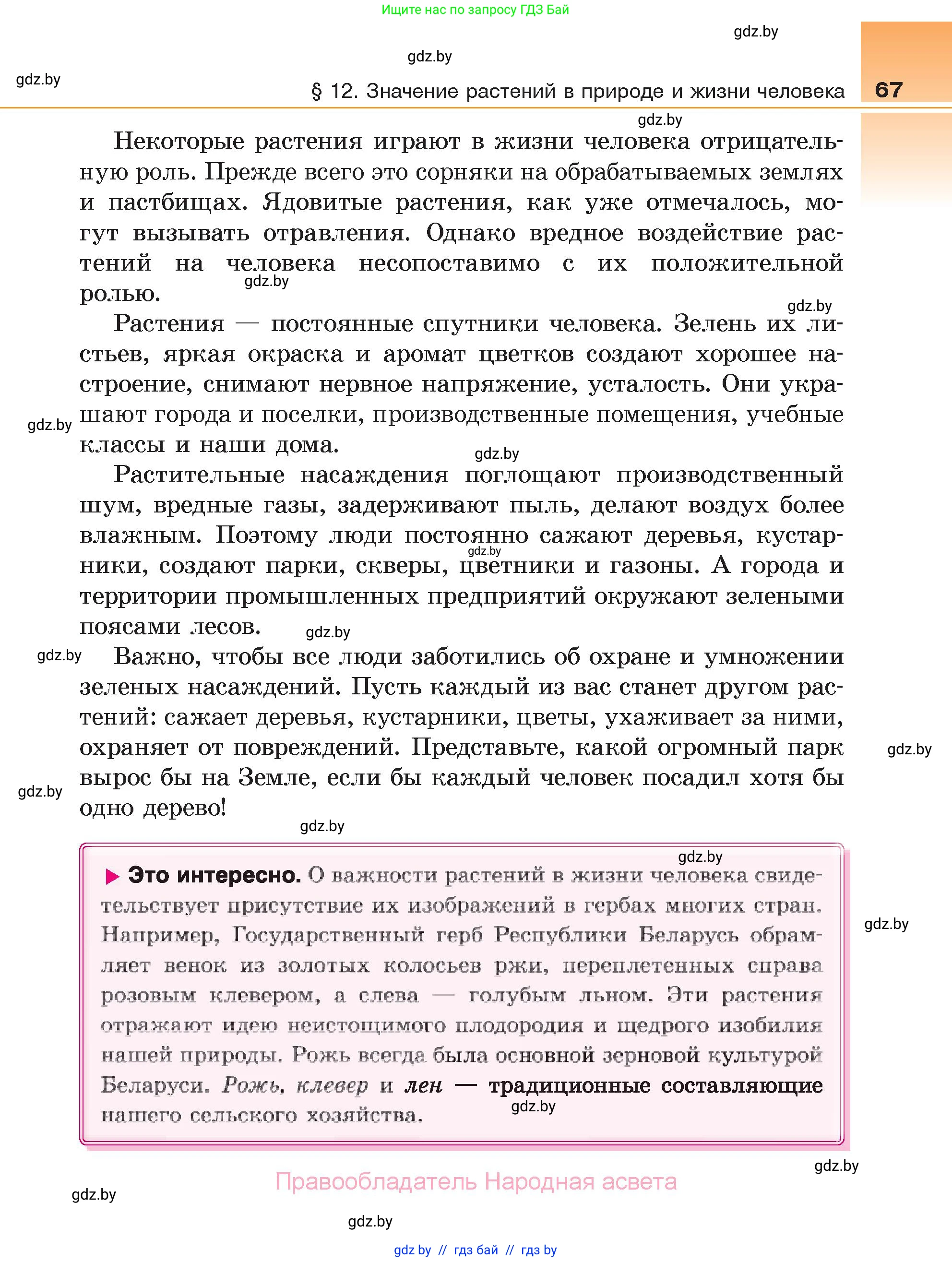 Биология, 6 класс Учебник, автор: Лисов Николай Дмитриевич, издательство Народная асвета, Минск, 2021, зелёного цвета, страница 67