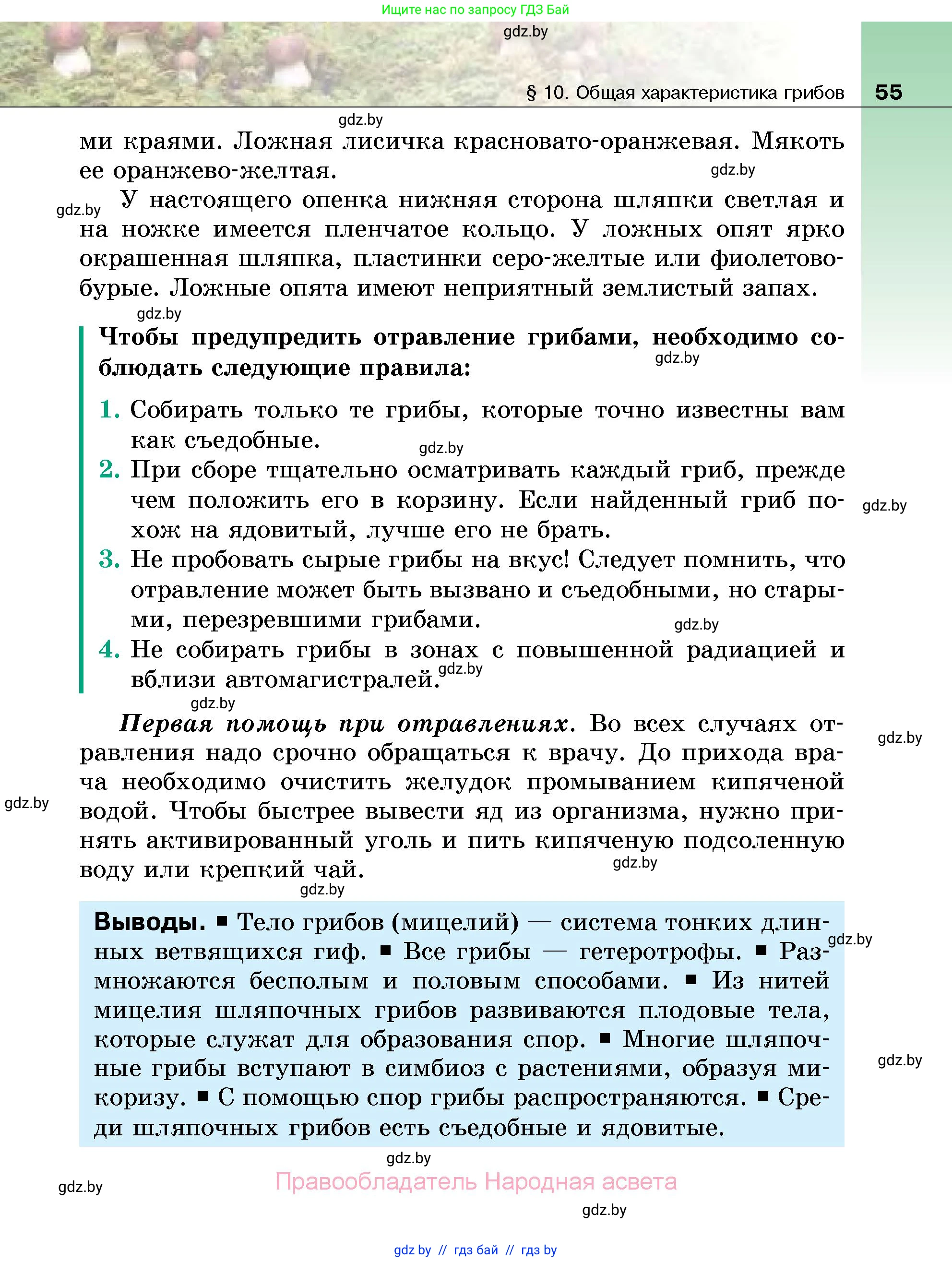 Биология, 7 класс Учебник, автор: Лисов Николай Дмитриевич, издательство Народная асвета, Минск, 2022, зелёного цвета, страница 55
