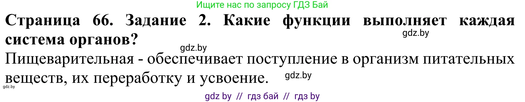 Биология, 8 класс Учебник, авторы: Бедарик Ирина Геннадьевна, Бедарик Александр Евгеньевич, Иванов Владимир Николаевич, издательство Адукацыя i выхаванне, Минск, 2023, зелёного цвета, страница 66, Решение