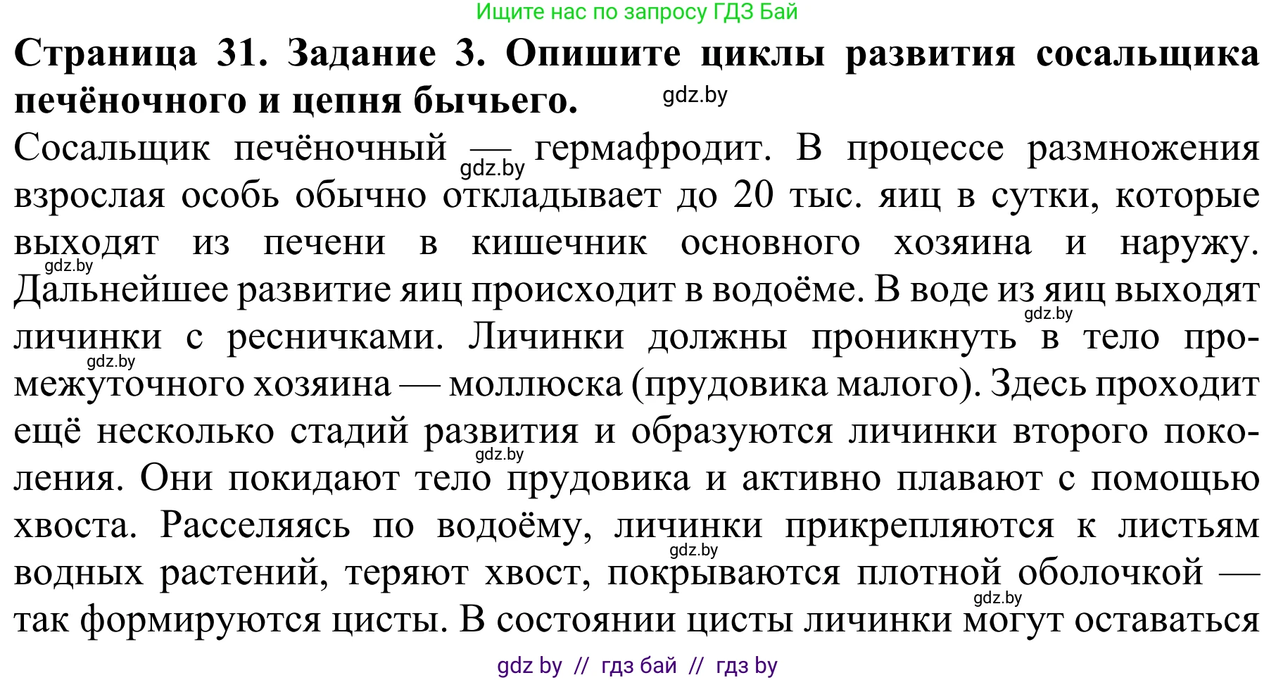 Биология, 8 класс Учебник, авторы: Бедарик Ирина Геннадьевна, Бедарик Александр Евгеньевич, Иванов Владимир Николаевич, издательство Адукацыя i выхаванне, Минск, 2023, зелёного цвета, страница 31, номер 3, Решение