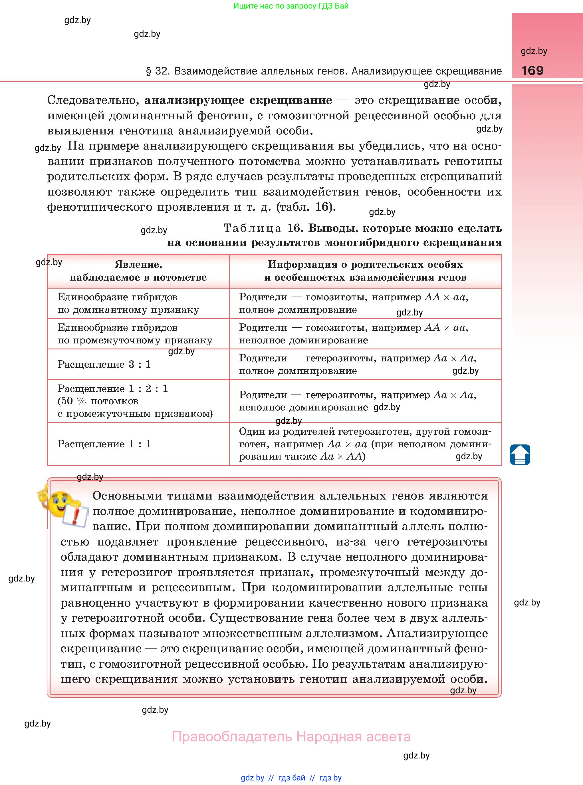 Биология, 11 класс Учебник, авторы: Дашков Максим Леонидович, Песнякевич Александр Георгиевич, Головач Алексей Михайлович, издательство Народная асвета, Минск, 2021, голубого цвета, страница 169