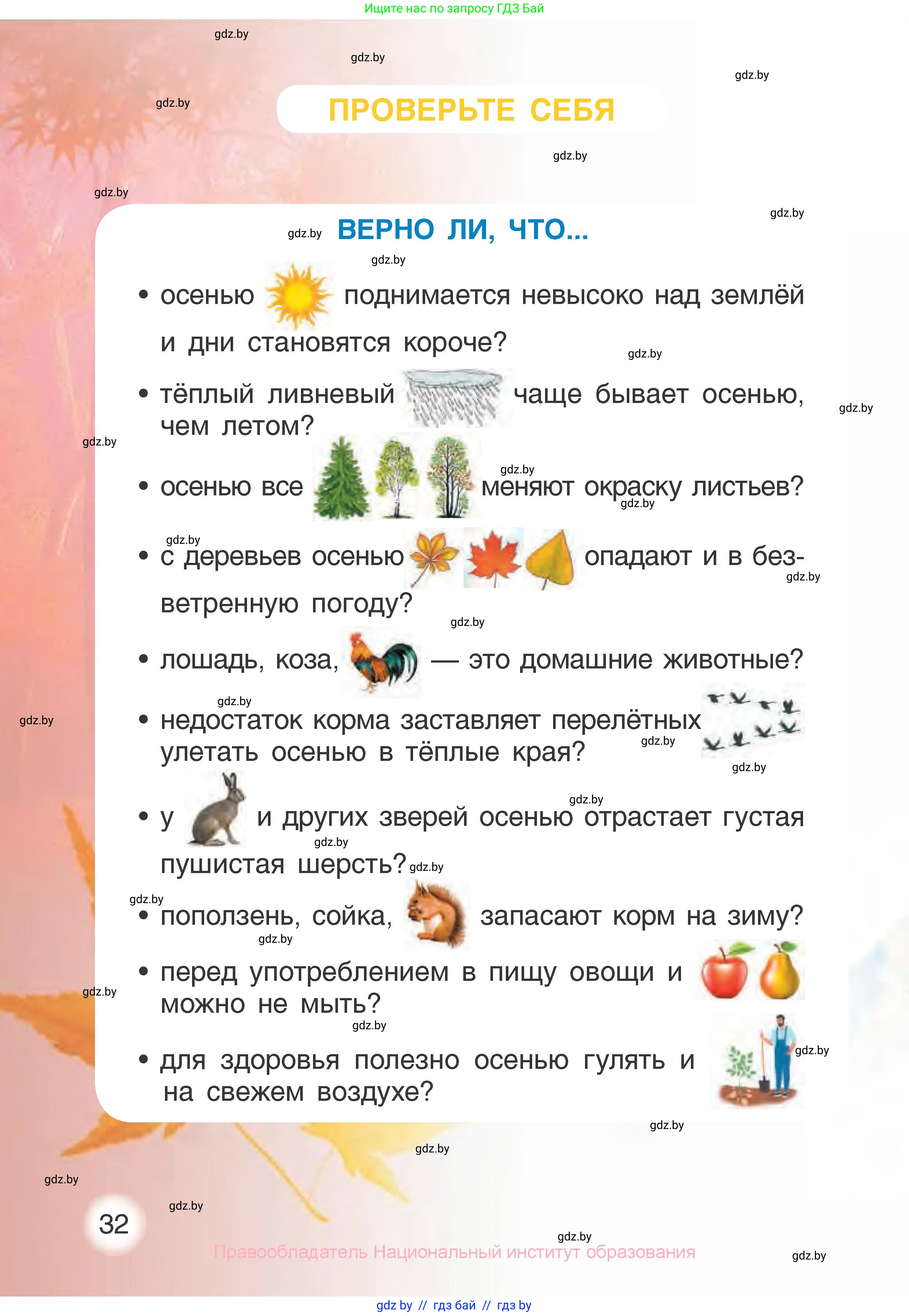 Человек и мир, 1 класс Учебник, авторы: Трафимова Галина Владимировна, Трафимов Сергей Анатольевич, издательство Национальный институт образования, Минск, 2023, салатового цвета, страница 32