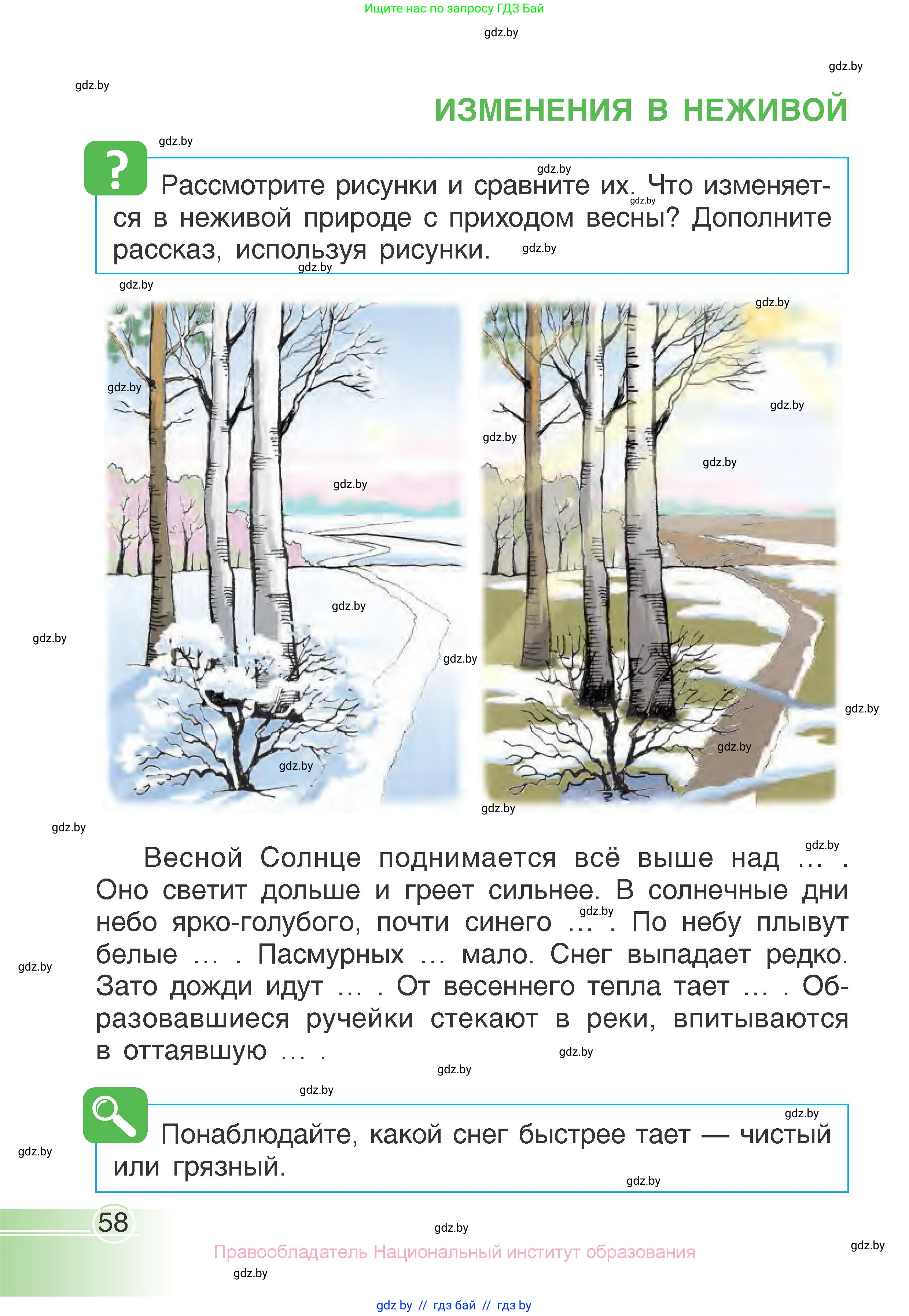 Человек и мир, 1 класс Учебник, авторы: Трафимова Галина Владимировна, Трафимов Сергей Анатольевич, издательство Национальный институт образования, Минск, 2023, салатового цвета, страница 58