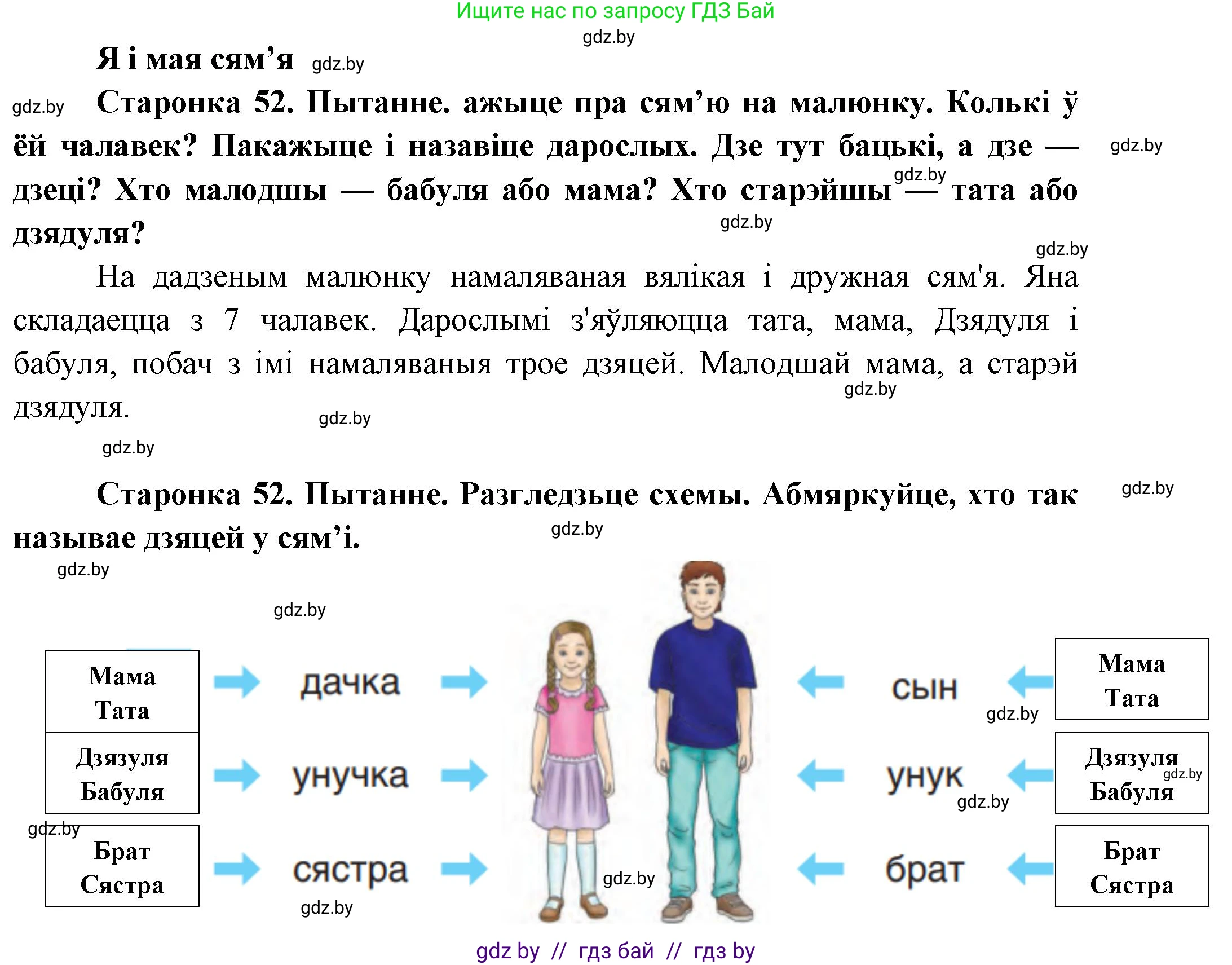 Человек и мир, 1 класс Учебник, авторы: Трафимова Галина Владимировна, Трафимов Сергей Анатольевич, издательство Национальный институт образования, Минск, 2023, салатового цвета, страница 52, Решение