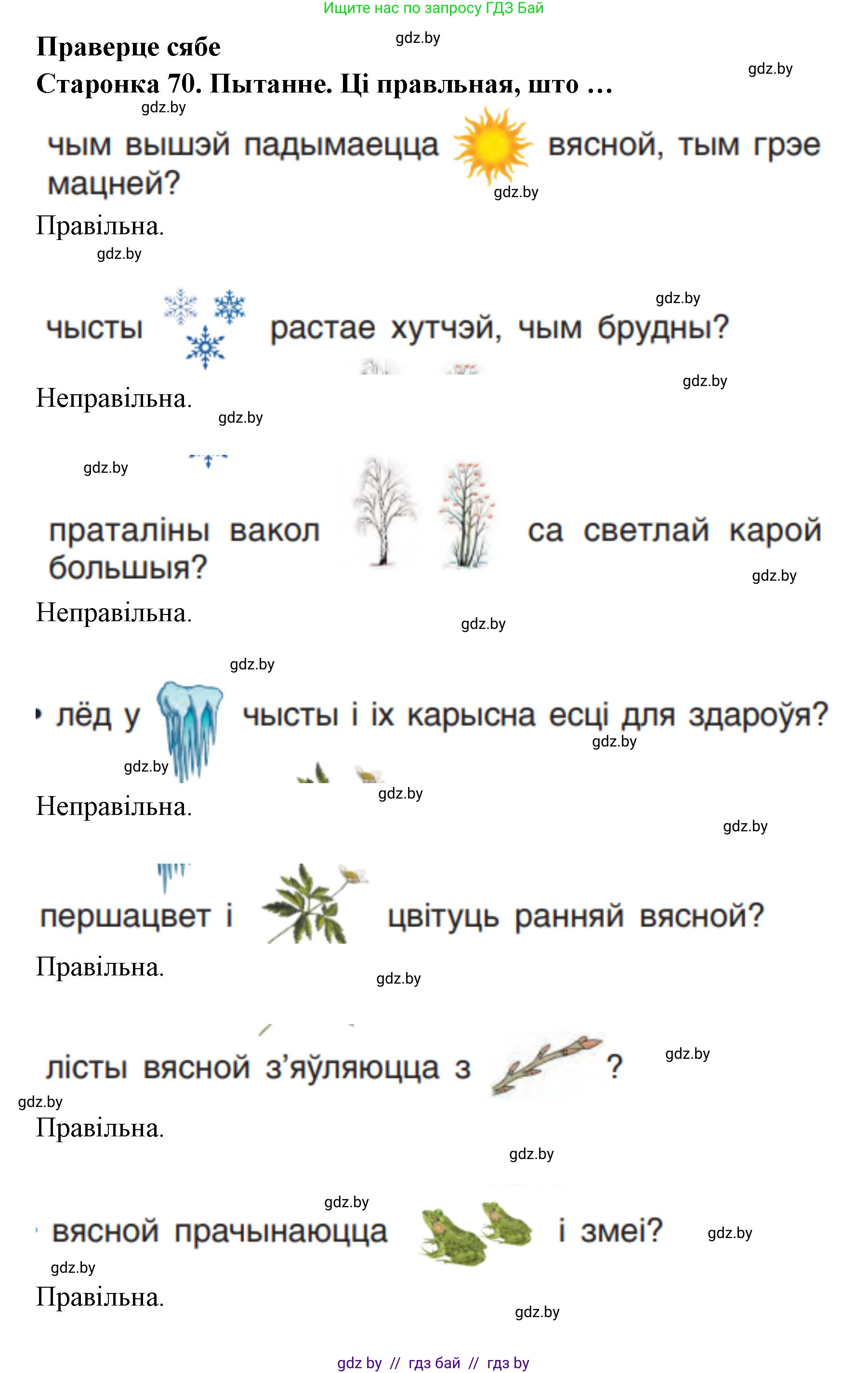Человек и мир, 1 класс Учебник, авторы: Трафимова Галина Владимировна, Трафимов Сергей Анатольевич, издательство Национальный институт образования, Минск, 2023, салатового цвета, страница 70, Решение