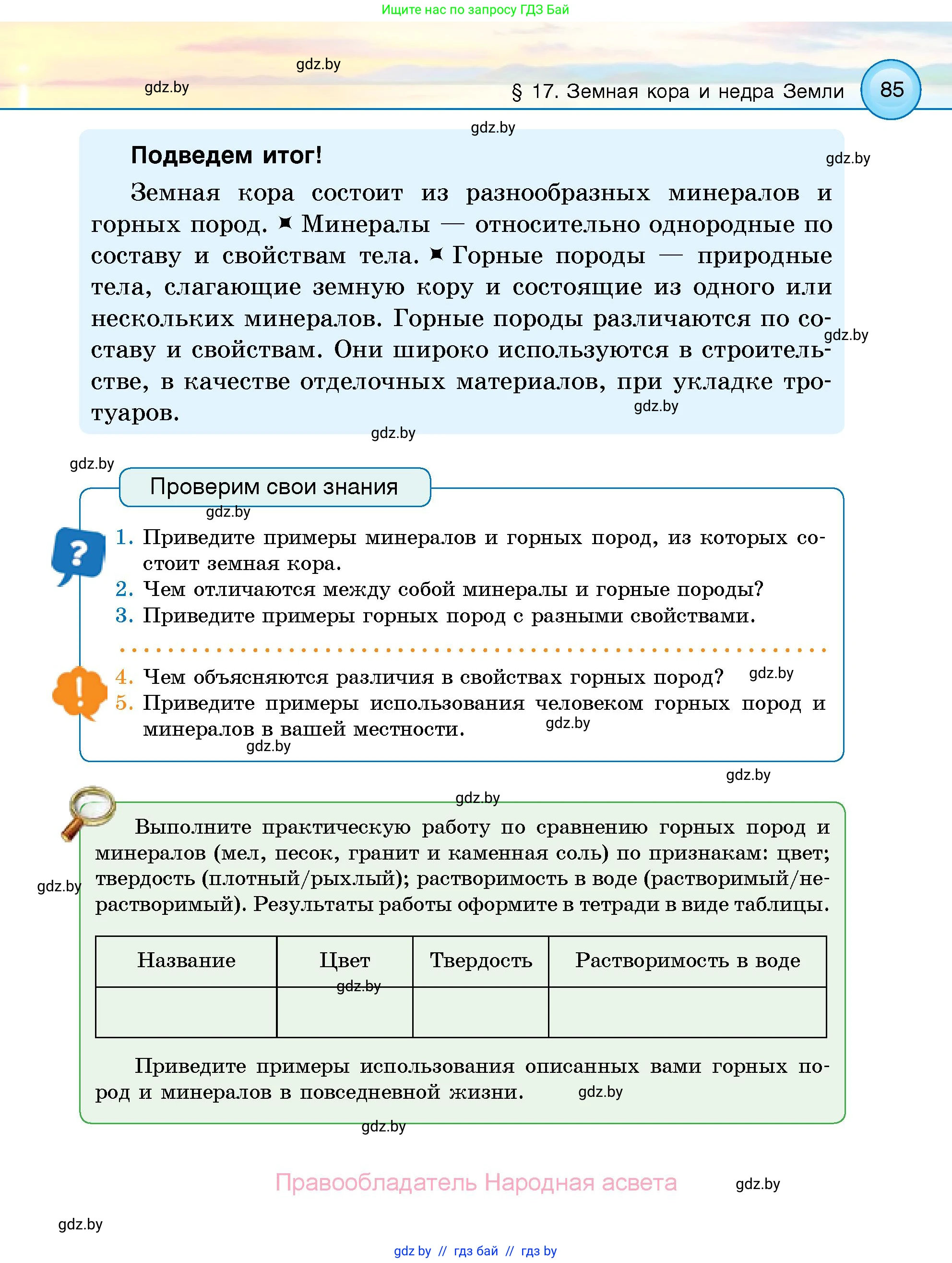 Человек и мир, 5 класс Учебник, авторы: Лопух Пётр Степанович, Сарычева Ольга Владимировна, Шкель Людмила Валерьевна, издательство Народная асвета, Минск, 2022, белого цвета, страница 85