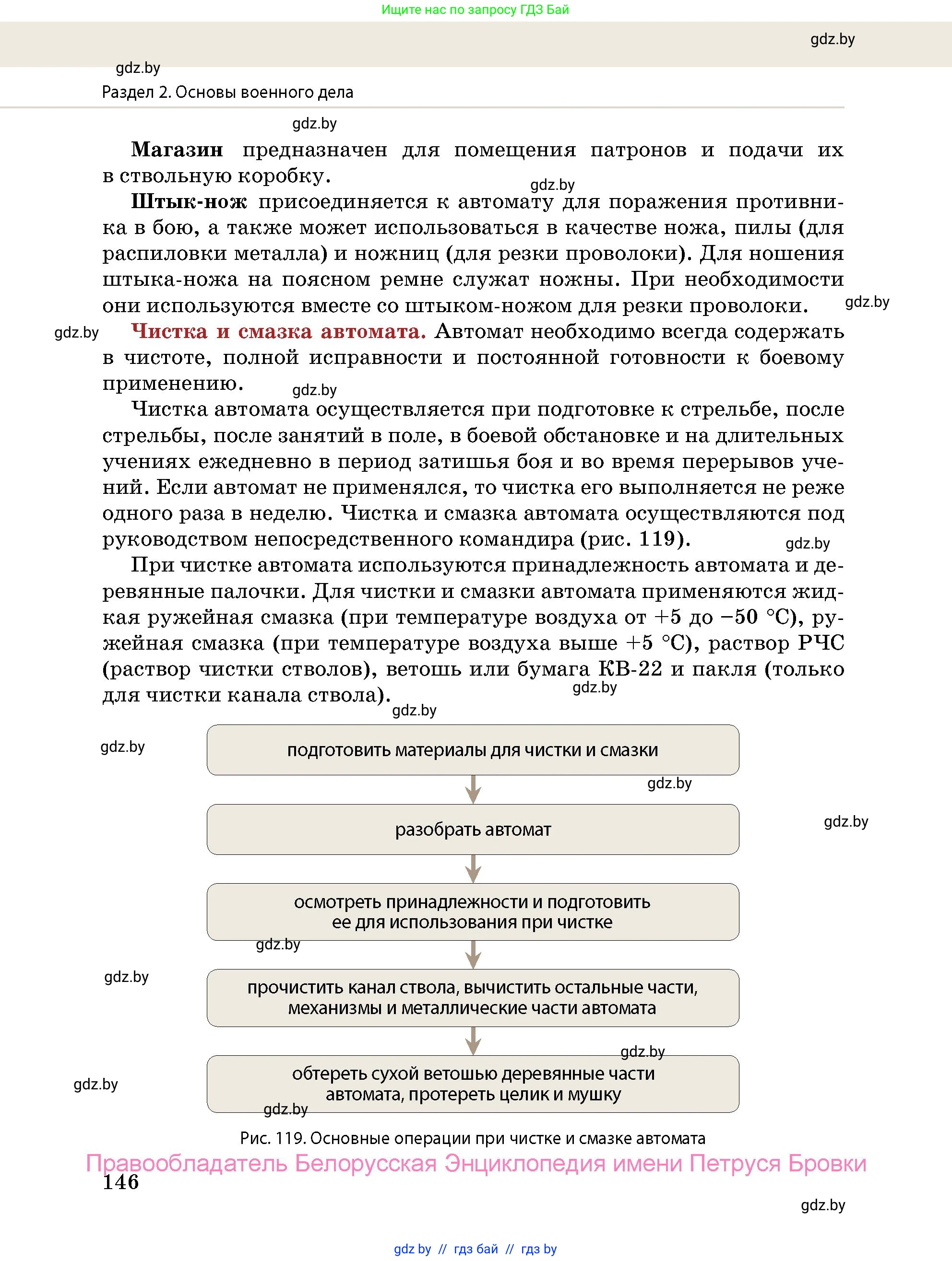 допризывная подготовка, 10-11 класс Учебник, авторы: Драгунов Вадим Валерьевич, Богдан Василий Генрихович, Городниченко Александр Николаевич, Дроговоз И Г, Кирпичев С Н, Мирончук С П, Павлющик А А, Ржеутский Л Я, Савчанчик С А, Стринкевич А Л, Хатешев Н С, Шелудков И Г, Шуканов С В, издательство Белорусская Энциклопедия имени Петруся Бровки, Минск, 2019, страница 146