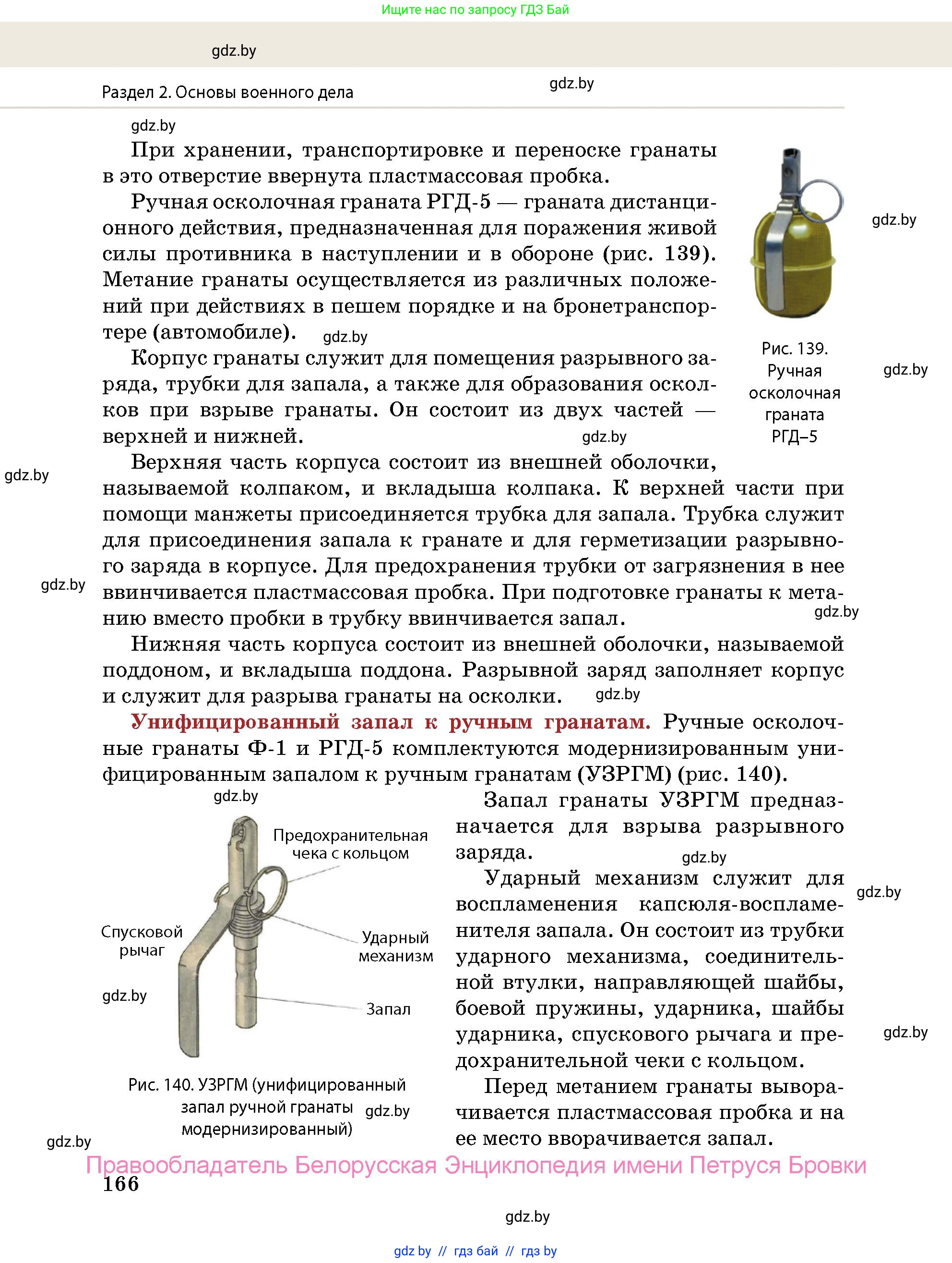 допризывная подготовка, 10-11 класс Учебник, авторы: Драгунов Вадим Валерьевич, Богдан Василий Генрихович, Городниченко Александр Николаевич, Дроговоз И Г, Кирпичев С Н, Мирончук С П, Павлющик А А, Ржеутский Л Я, Савчанчик С А, Стринкевич А Л, Хатешев Н С, Шелудков И Г, Шуканов С В, издательство Белорусская Энциклопедия имени Петруся Бровки, Минск, 2019, страница 166