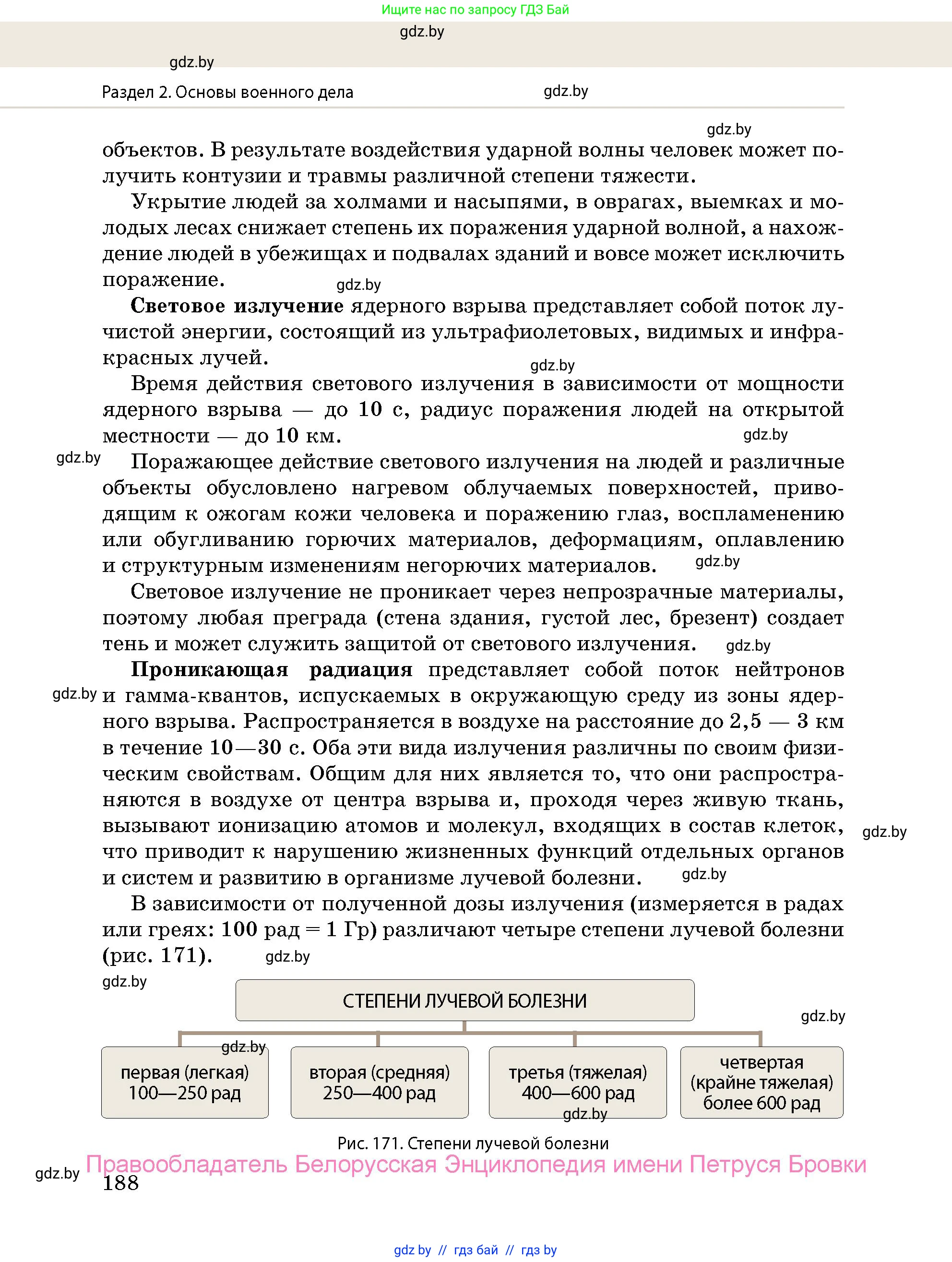 допризывная подготовка, 10-11 класс Учебник, авторы: Драгунов Вадим Валерьевич, Богдан Василий Генрихович, Городниченко Александр Николаевич, Дроговоз И Г, Кирпичев С Н, Мирончук С П, Павлющик А А, Ржеутский Л Я, Савчанчик С А, Стринкевич А Л, Хатешев Н С, Шелудков И Г, Шуканов С В, издательство Белорусская Энциклопедия имени Петруся Бровки, Минск, 2019, страница 188