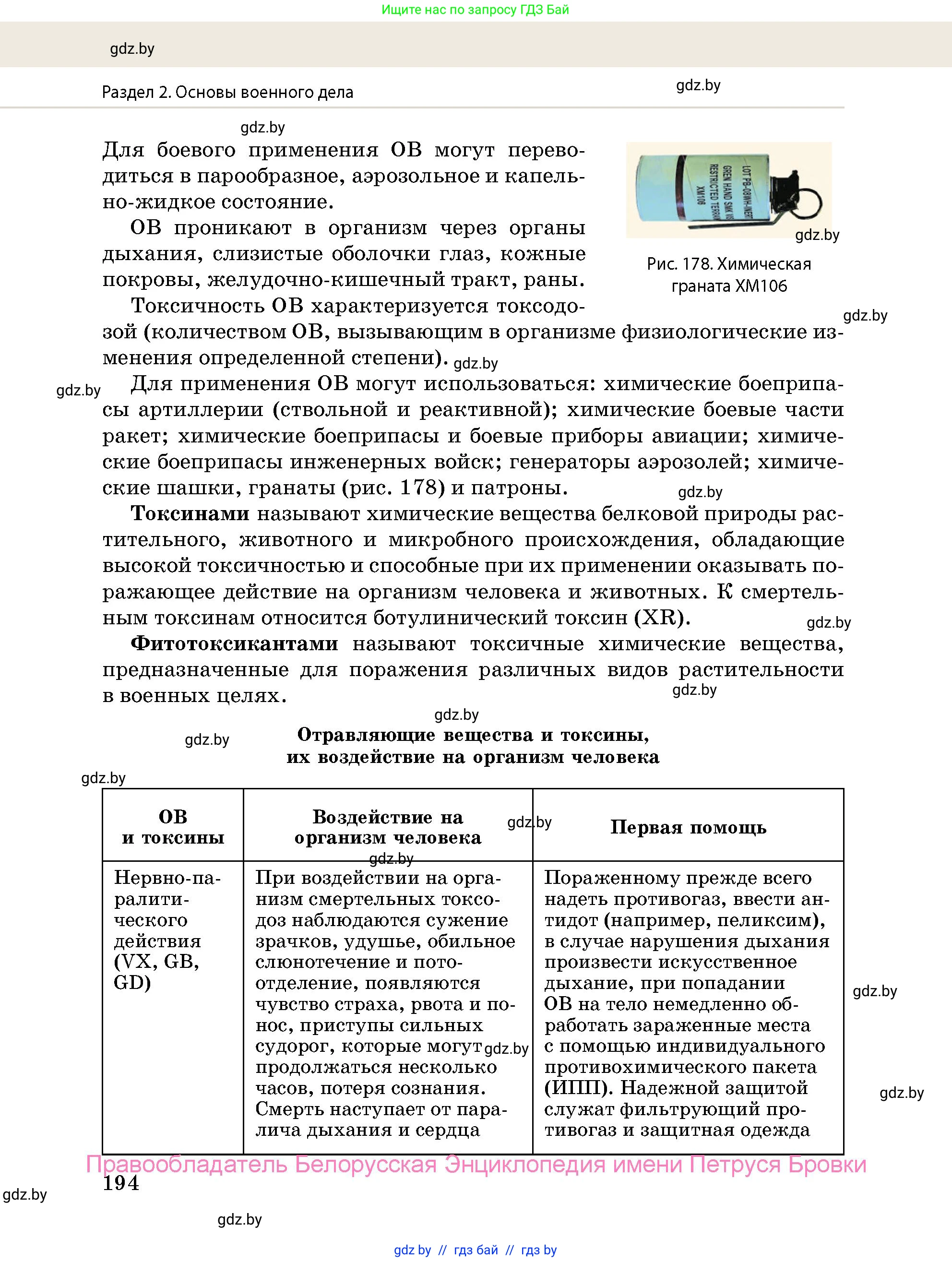 допризывная подготовка, 10-11 класс Учебник, авторы: Драгунов Вадим Валерьевич, Богдан Василий Генрихович, Городниченко Александр Николаевич, Дроговоз И Г, Кирпичев С Н, Мирончук С П, Павлющик А А, Ржеутский Л Я, Савчанчик С А, Стринкевич А Л, Хатешев Н С, Шелудков И Г, Шуканов С В, издательство Белорусская Энциклопедия имени Петруся Бровки, Минск, 2019, страница 194