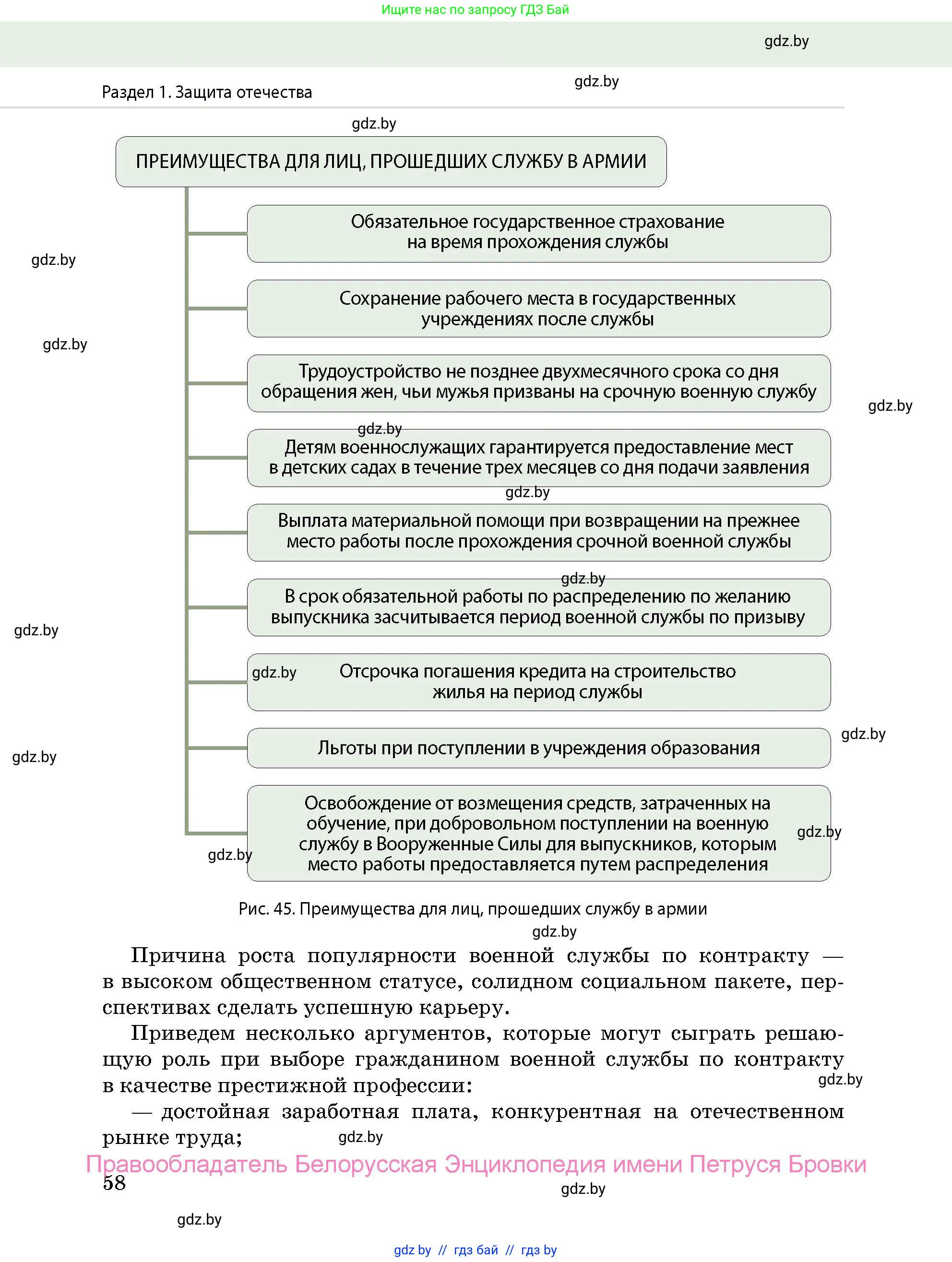 допризывная подготовка, 10-11 класс Учебник, авторы: Драгунов Вадим Валерьевич, Богдан Василий Генрихович, Городниченко Александр Николаевич, Дроговоз И Г, Кирпичев С Н, Мирончук С П, Павлющик А А, Ржеутский Л Я, Савчанчик С А, Стринкевич А Л, Хатешев Н С, Шелудков И Г, Шуканов С В, издательство Белорусская Энциклопедия имени Петруся Бровки, Минск, 2019, страница 58