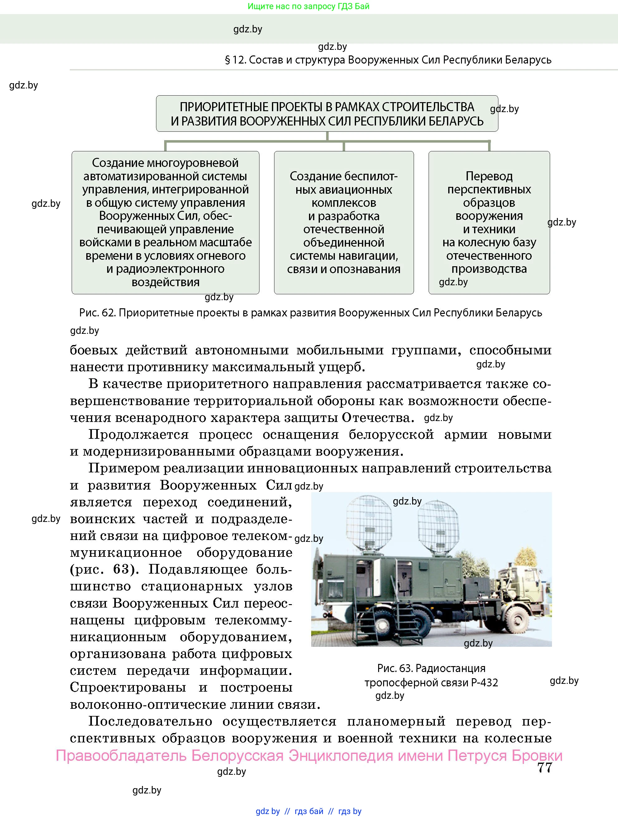 допризывная подготовка, 10-11 класс Учебник, авторы: Драгунов Вадим Валерьевич, Богдан Василий Генрихович, Городниченко Александр Николаевич, Дроговоз И Г, Кирпичев С Н, Мирончук С П, Павлющик А А, Ржеутский Л Я, Савчанчик С А, Стринкевич А Л, Хатешев Н С, Шелудков И Г, Шуканов С В, издательство Белорусская Энциклопедия имени Петруся Бровки, Минск, 2019, страница 77