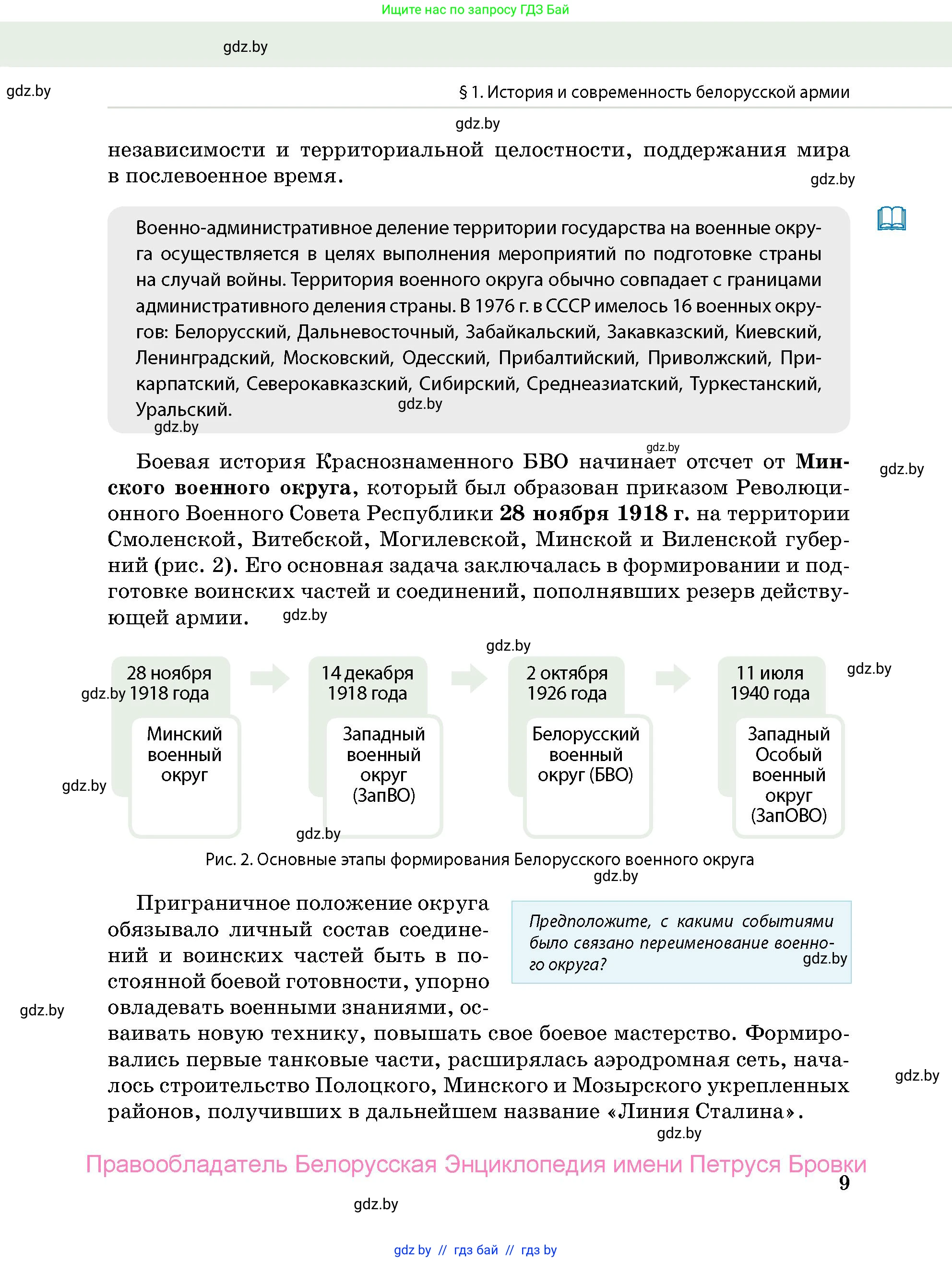допризывная подготовка, 10-11 класс Учебник, авторы: Драгунов Вадим Валерьевич, Богдан Василий Генрихович, Городниченко Александр Николаевич, Дроговоз И Г, Кирпичев С Н, Мирончук С П, Павлющик А А, Ржеутский Л Я, Савчанчик С А, Стринкевич А Л, Хатешев Н С, Шелудков И Г, Шуканов С В, издательство Белорусская Энциклопедия имени Петруся Бровки, Минск, 2019, страница 9