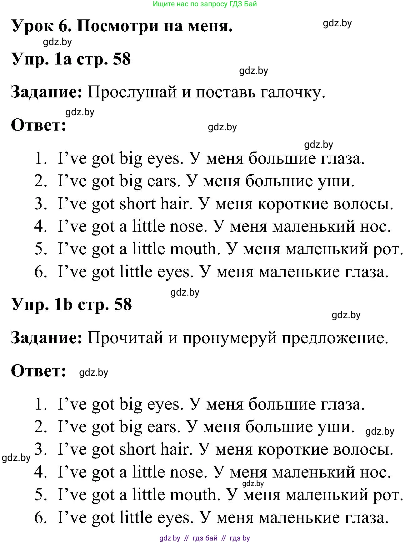 Английский язык (english), 3 класс практикум (activity book ), авторы: Лапицкая Людмила Михайловна (Lapitskaya Ludmila), Калишевич Алла Ивановна, Севрюкова Татьяна Юрьевна, Седунова Наталья Михайловна (Sedunova Natalia), издательство Аверсэв, Минск, 2023, зелёного цвета, Часть 1, страница 58, номер 1, Решение