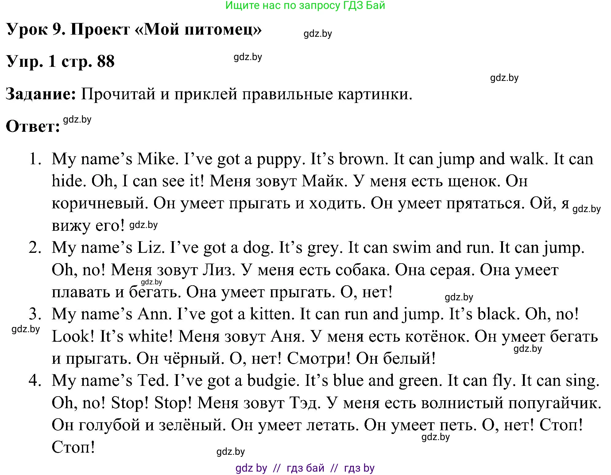 Английский язык (english), 3 класс практикум (activity book ), авторы: Лапицкая Людмила Михайловна (Lapitskaya Ludmila), Калишевич Алла Ивановна, Севрюкова Татьяна Юрьевна, Седунова Наталья Михайловна (Sedunova Natalia), издательство Аверсэв, Минск, 2023, зелёного цвета, Часть 1, страница 88, номер 1, Решение