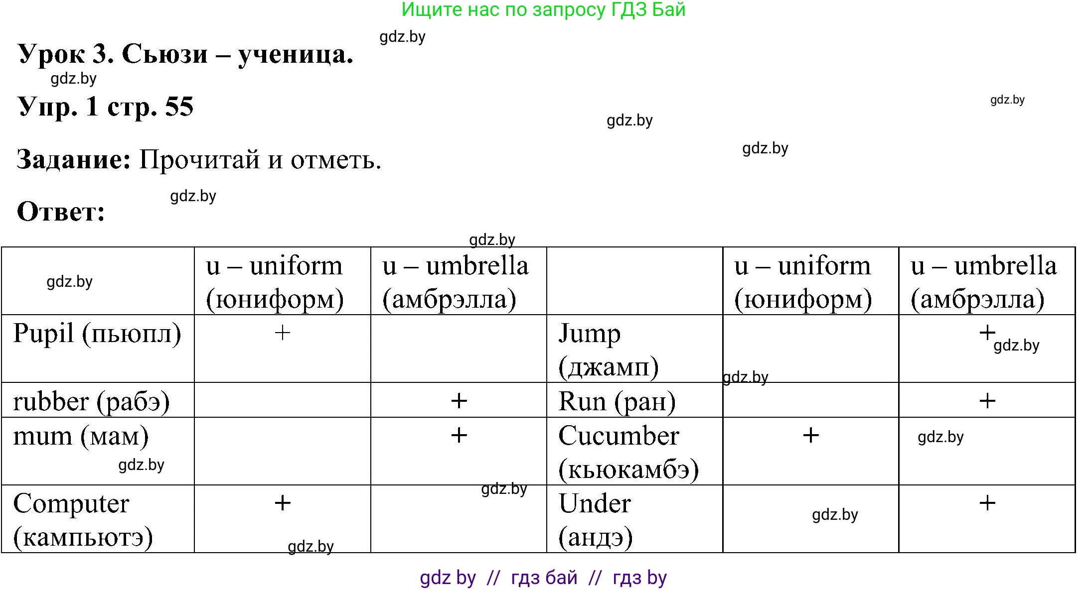 Английский язык (english), 3 класс практикум (activity book ), авторы: Лапицкая Людмила Михайловна (Lapitskaya Ludmila), Калишевич Алла Ивановна, Севрюкова Татьяна Юрьевна, Седунова Наталья Михайловна (Sedunova Natalia), издательство Аверсэв, Минск, 2023, зелёного цвета, Часть 2, страница 55, номер 1, Решение