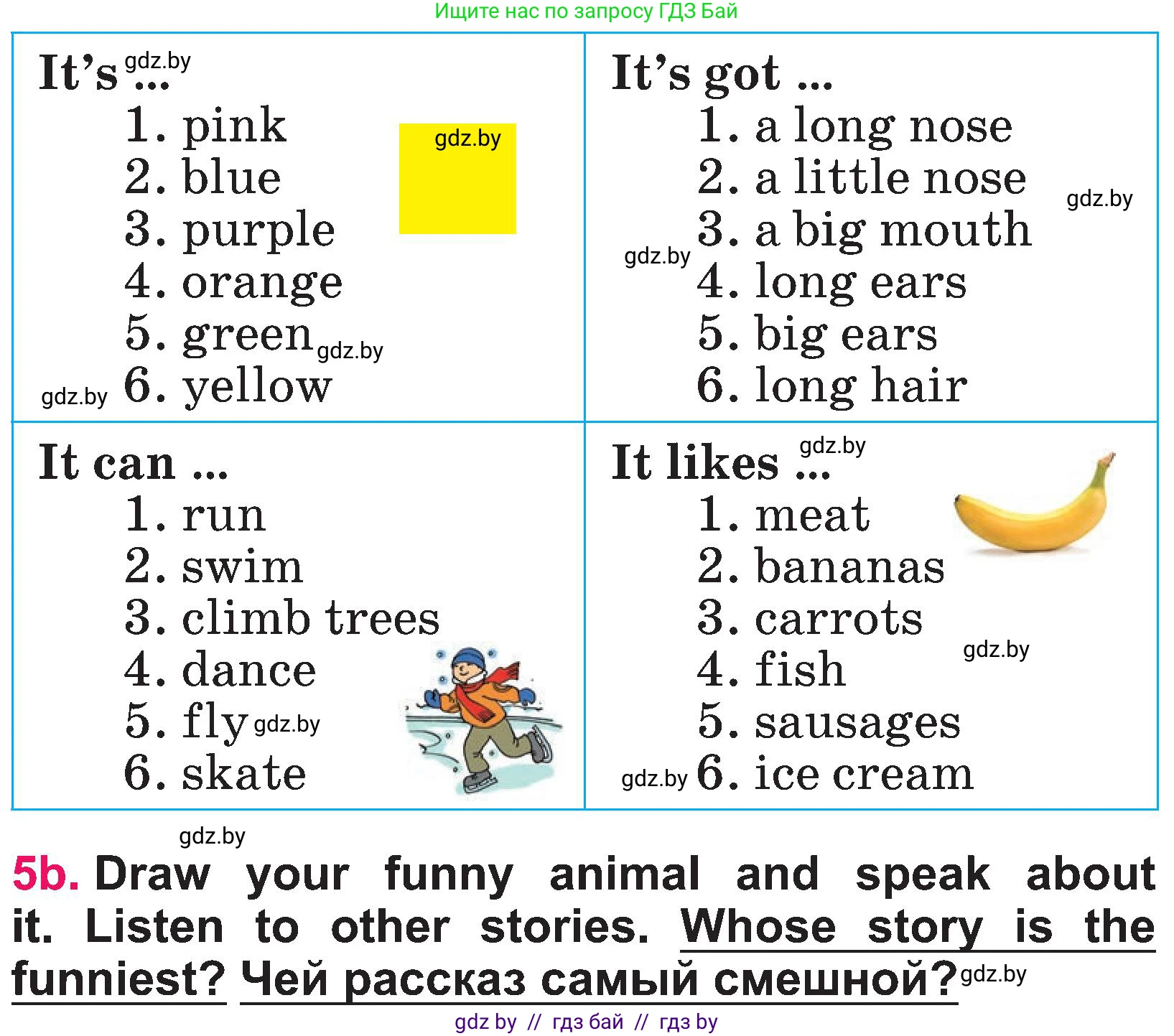 Английский язык (english), 3 класс Учебник, авторы: Лапицкая Людмила Михайловна (Lapitskaya Ludmila), Калишевич Алла Ивановна, Севрюкова Татьяна Юрьевна, Седунова Наталья Михайловна (Sedunova Natalia), издательство Вышэйшая школа, Минск, 2023, Часть 2, страница 123, номер 5, Условие (продолжение 2)