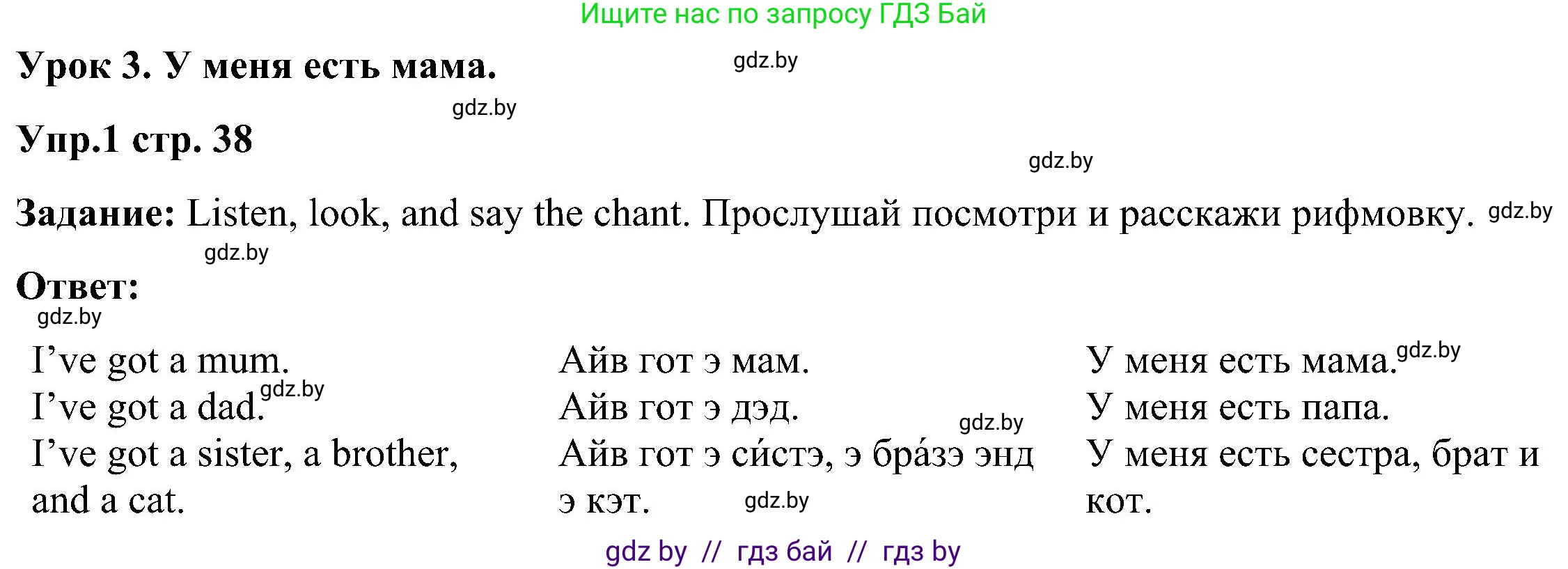 Английский язык (english), 3 класс Учебник, авторы: Лапицкая Людмила Михайловна (Lapitskaya Ludmila), Калишевич Алла Ивановна, Севрюкова Татьяна Юрьевна, Седунова Наталья Михайловна (Sedunova Natalia), издательство Вышэйшая школа, Минск, 2023, Часть 1, страница 38, номер 1, Решение