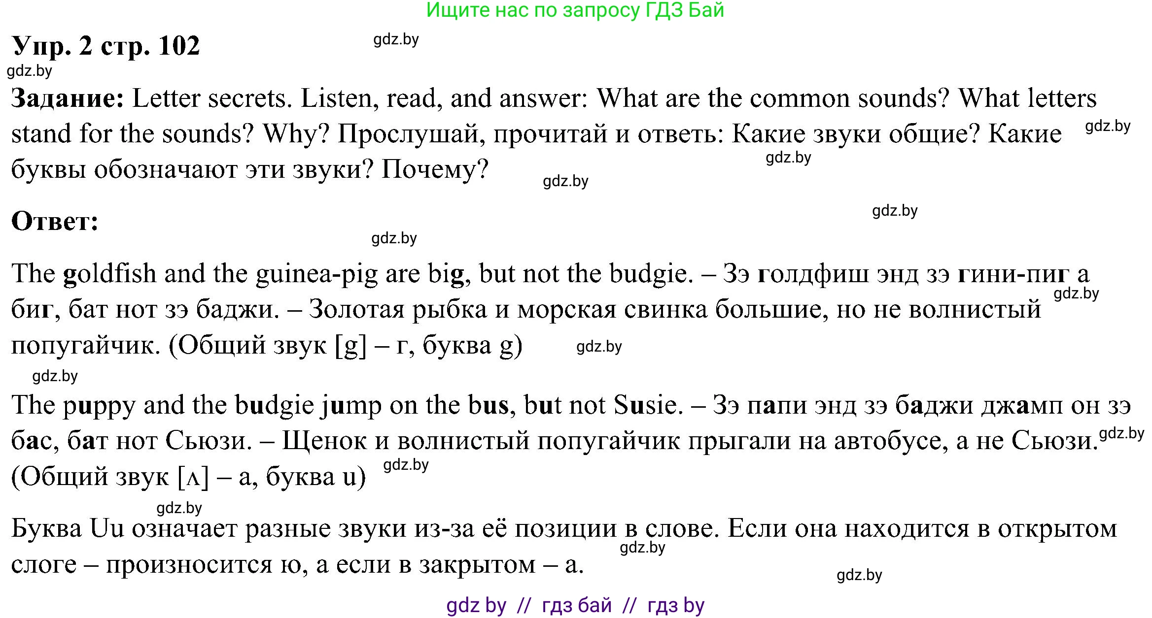 Английский язык (english), 3 класс Учебник, авторы: Лапицкая Людмила Михайловна (Lapitskaya Ludmila), Калишевич Алла Ивановна, Севрюкова Татьяна Юрьевна, Седунова Наталья Михайловна (Sedunova Natalia), издательство Вышэйшая школа, Минск, 2023, Часть 1, страница 102, номер 2, Решение