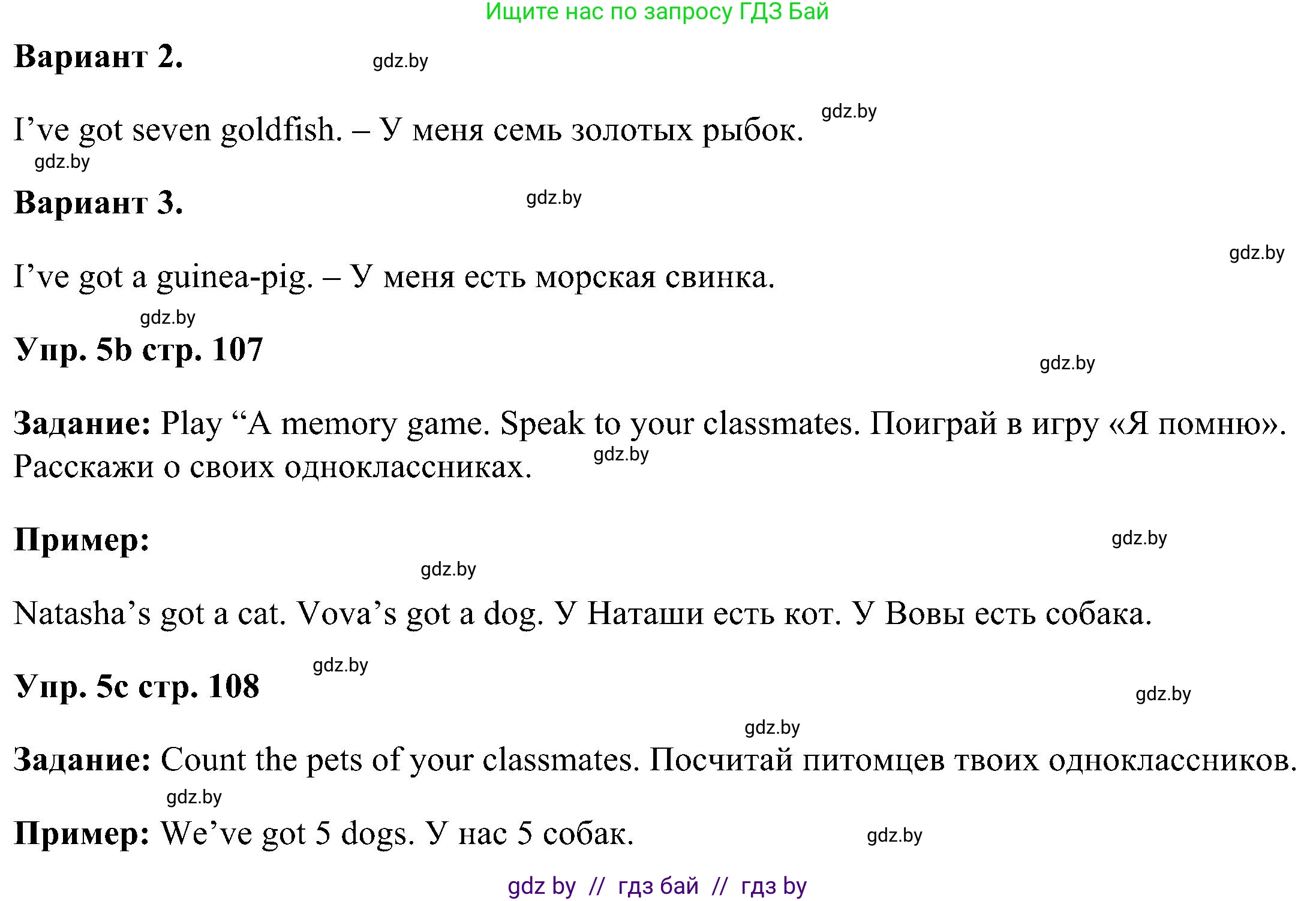 Английский язык (english), 3 класс Учебник, авторы: Лапицкая Людмила Михайловна (Lapitskaya Ludmila), Калишевич Алла Ивановна, Севрюкова Татьяна Юрьевна, Седунова Наталья Михайловна (Sedunova Natalia), издательство Вышэйшая школа, Минск, 2023, Часть 1, страница 107, номер 5, Решение (продолжение 2)