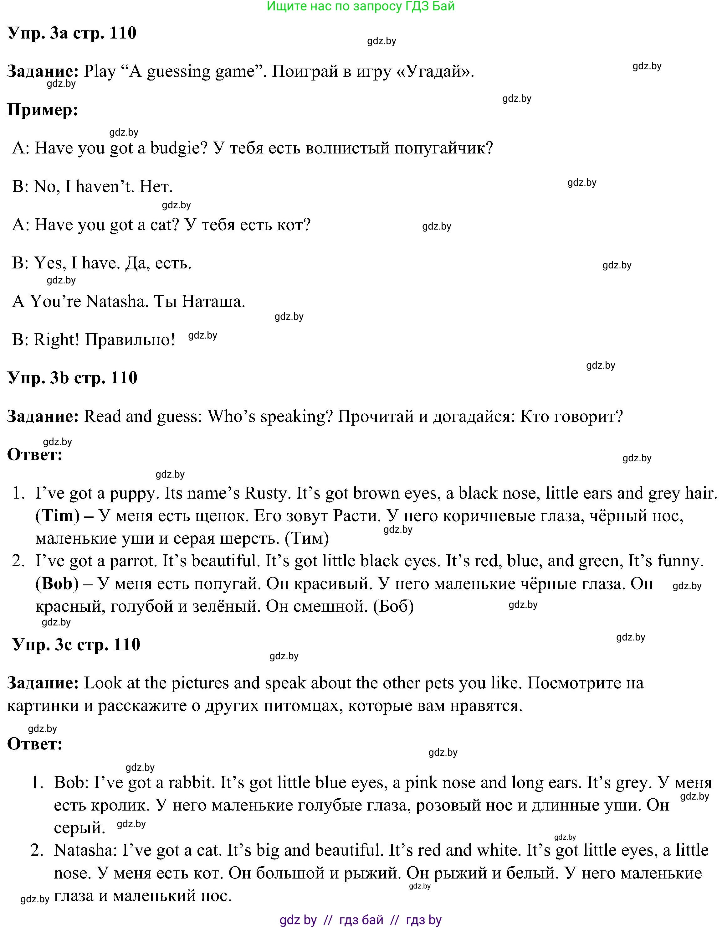 Английский язык (english), 3 класс Учебник, авторы: Лапицкая Людмила Михайловна (Lapitskaya Ludmila), Калишевич Алла Ивановна, Севрюкова Татьяна Юрьевна, Седунова Наталья Михайловна (Sedunova Natalia), издательство Вышэйшая школа, Минск, 2023, Часть 1, страница 110, номер 3, Решение