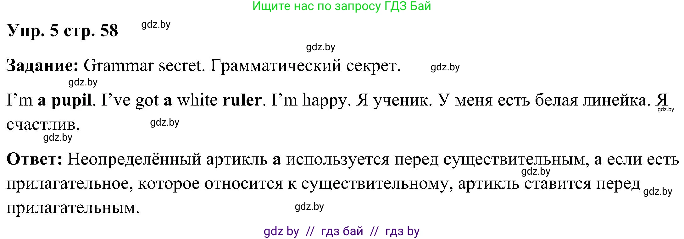 Английский язык (english), 3 класс Учебник, авторы: Лапицкая Людмила Михайловна (Lapitskaya Ludmila), Калишевич Алла Ивановна, Севрюкова Татьяна Юрьевна, Седунова Наталья Михайловна (Sedunova Natalia), издательство Вышэйшая школа, Минск, 2023, Часть 2, страница 58, номер 5, Решение