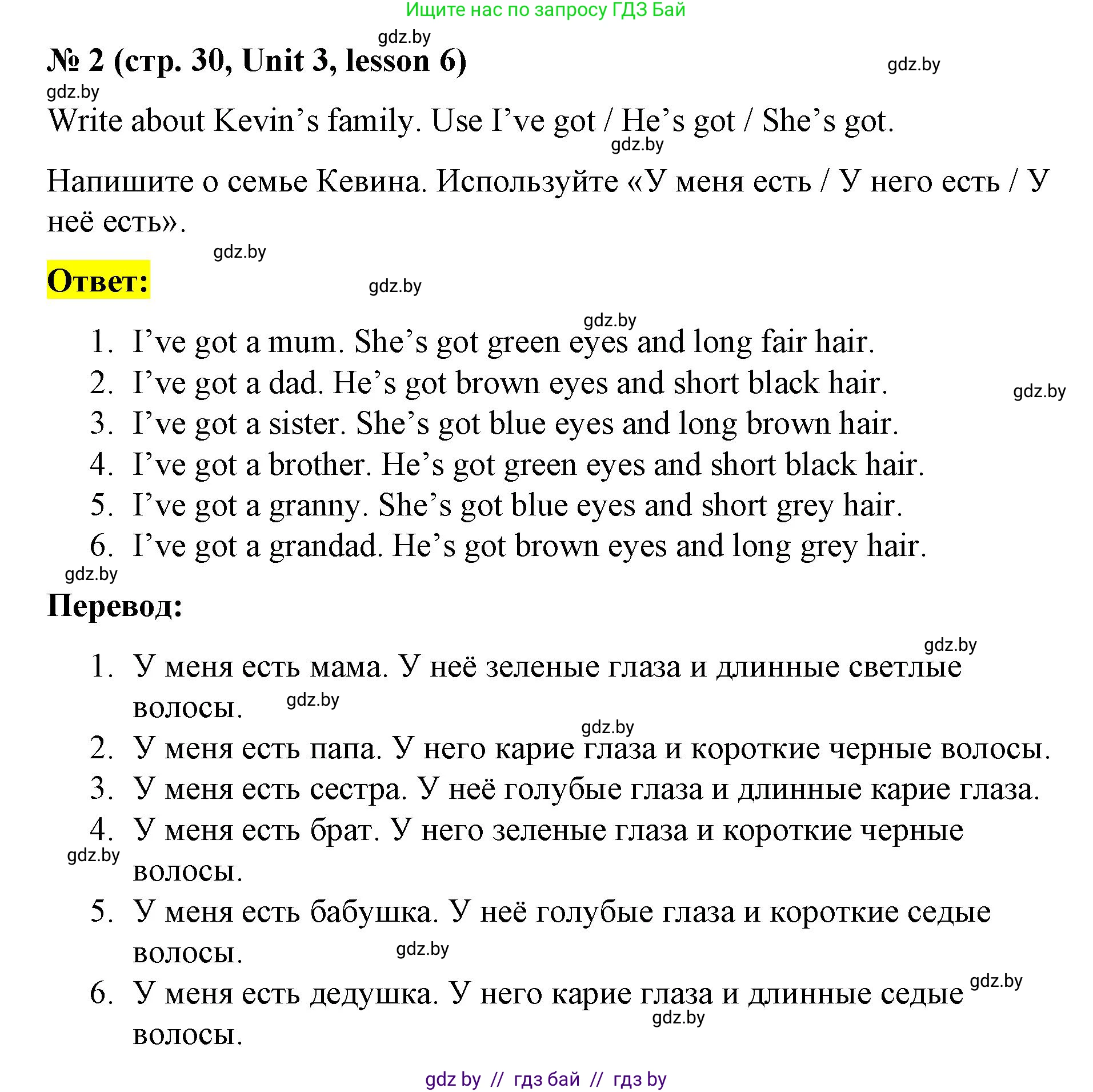 Английский язык (english), 3 класс практикум по грамматике (grammar), автор: Севрюкова Татьяна Юрьевна, издательство Аверсэв, Минск, 2023, салатового цвета, страница 30, номер 2, Решение